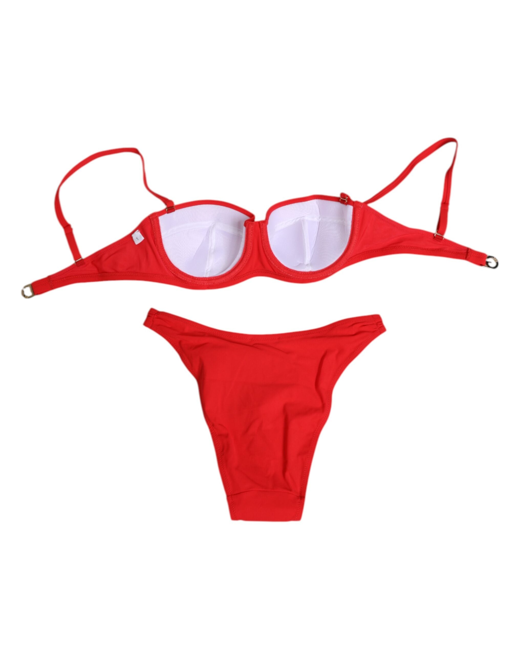 Dolce & Gabbana Roter Nylon-Badeanzug 2 Stück Oberteil Unterteil Bademode