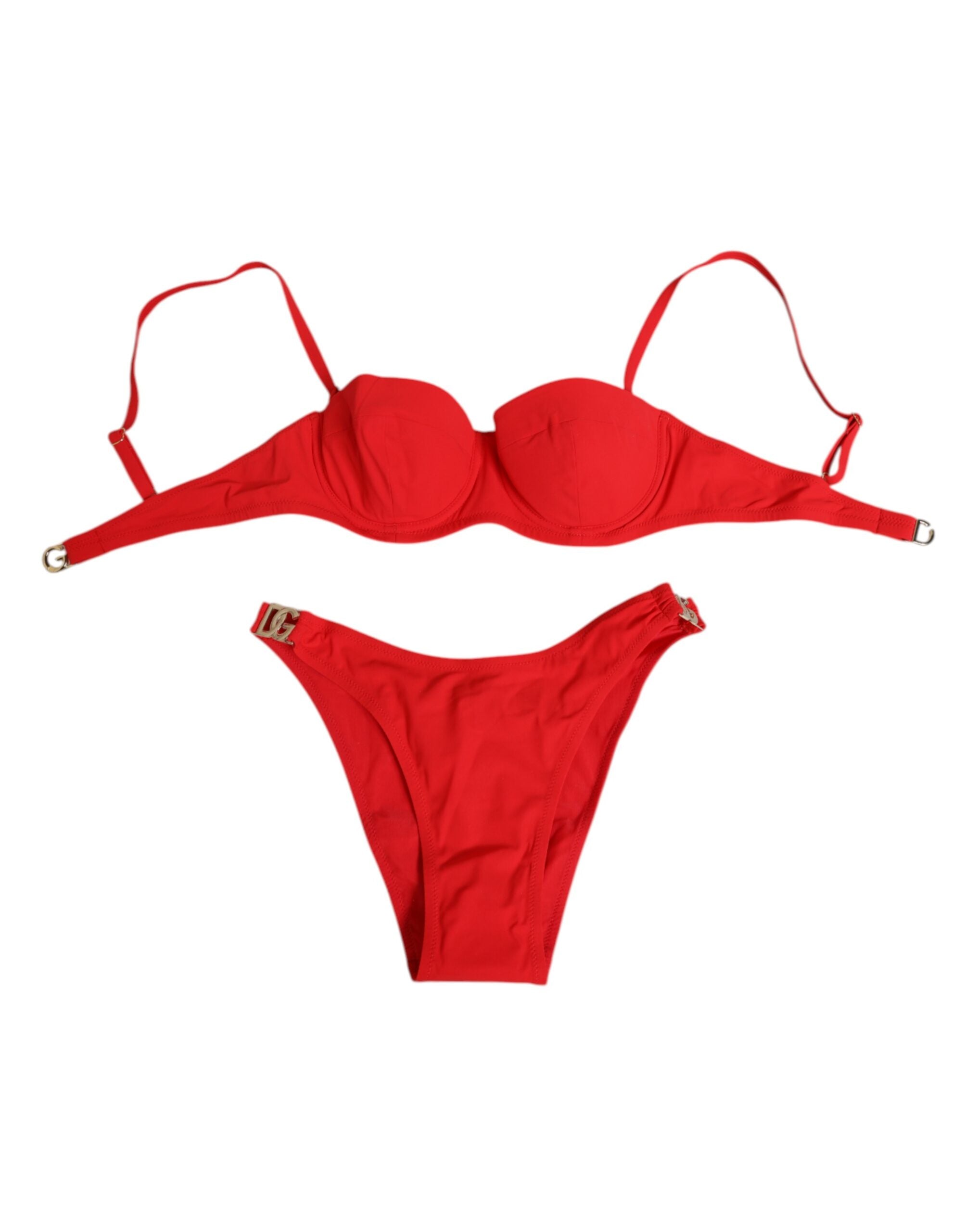 Dolce & Gabbana Roter Nylon-Badeanzug 2 Stück Oberteil Unterteil Bademode