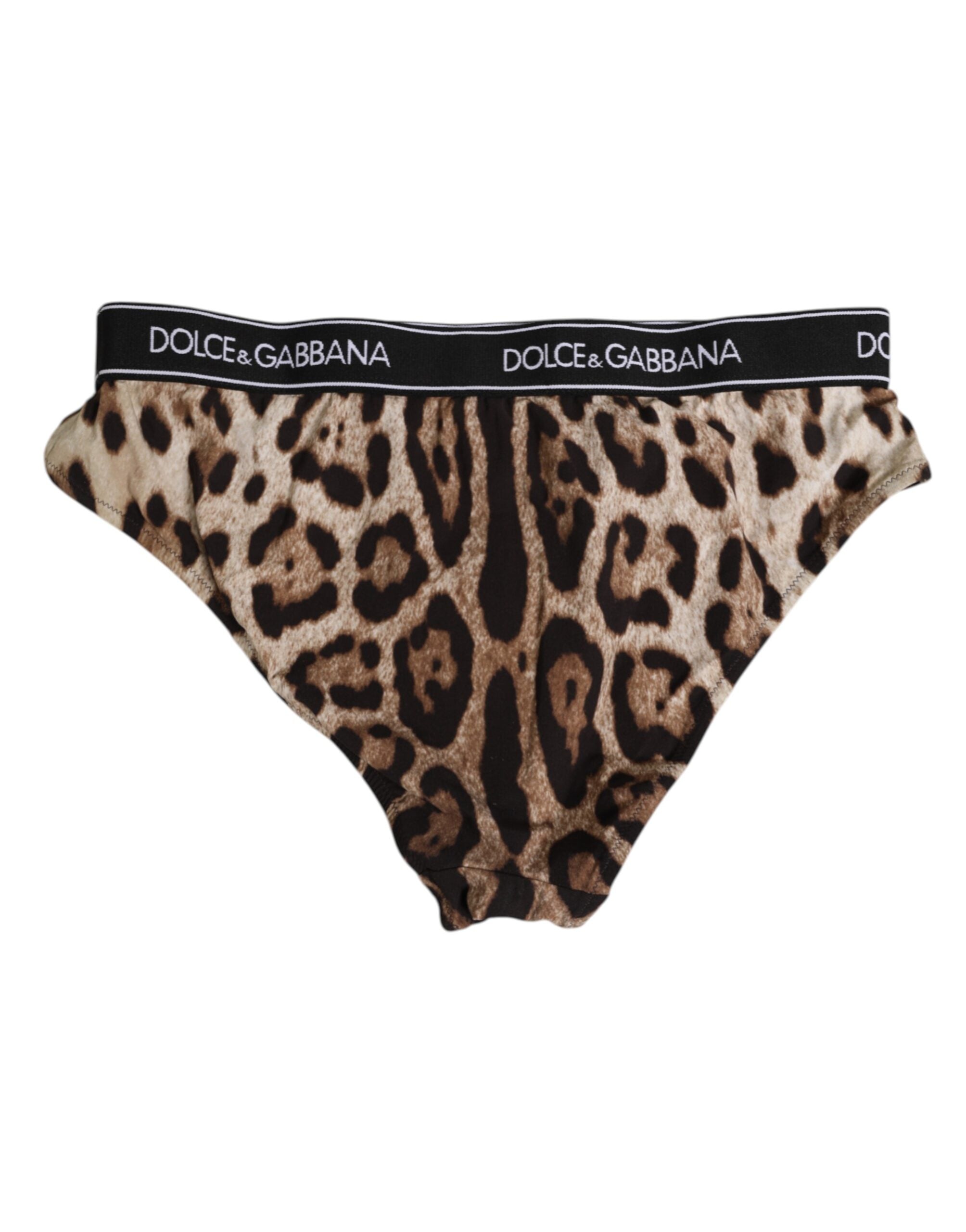 Dolce & Gabbana Brauner Leopard Nylon Panty mit hoher Taille Unterwäsche