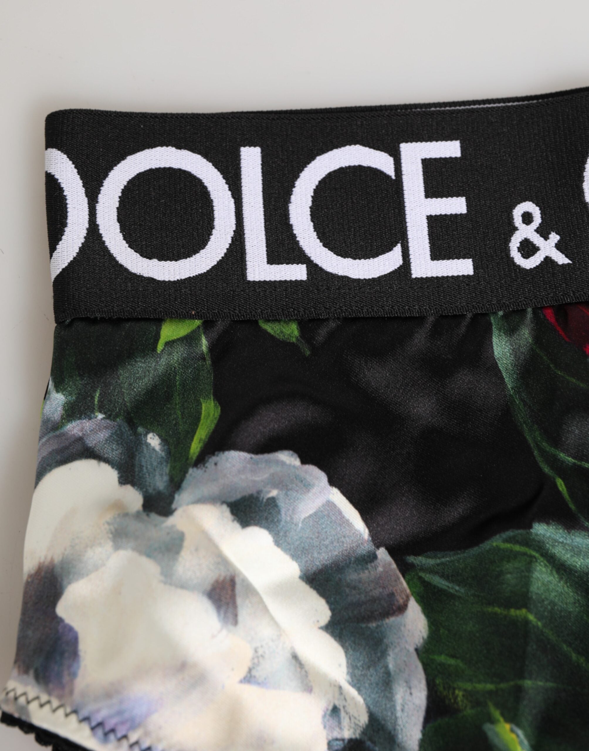 Dolce & Gabbana Schwarze Floral Print High Waist Panty Unterwäsche