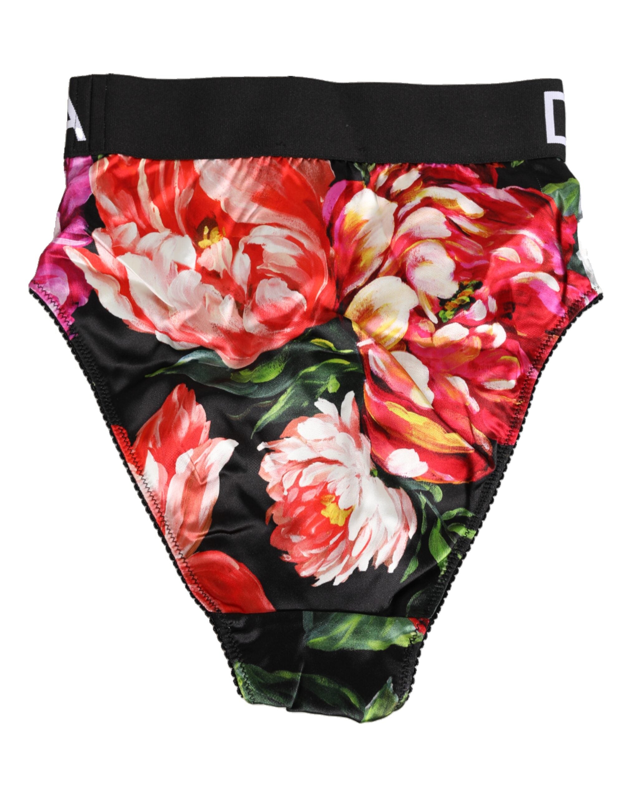 Dolce & Gabbana Schwarze Floral Print High Waist Panty Unterwäsche