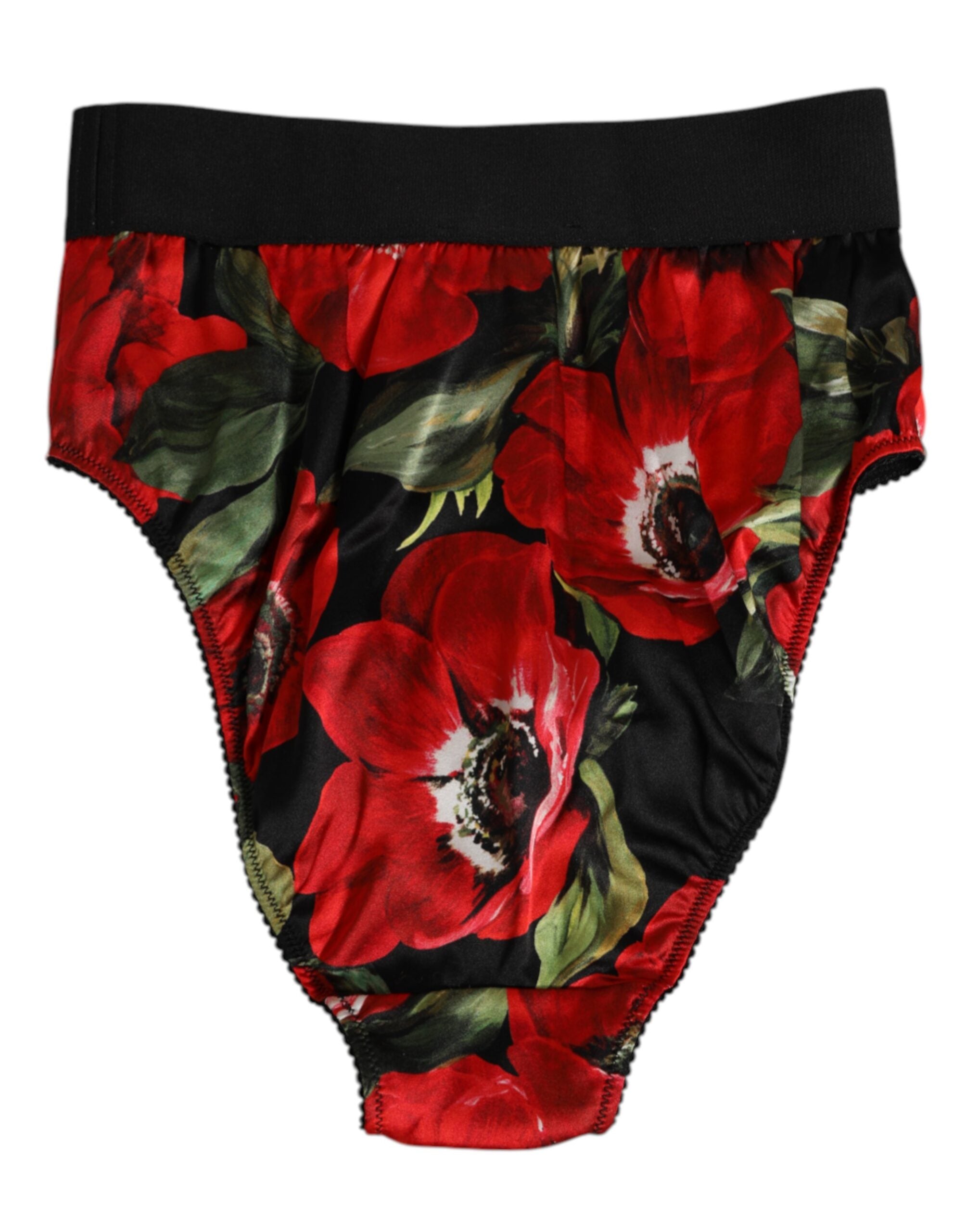 Dolce & Gabbana Schwarze Floral Print High Waist Panty Unterwäsche