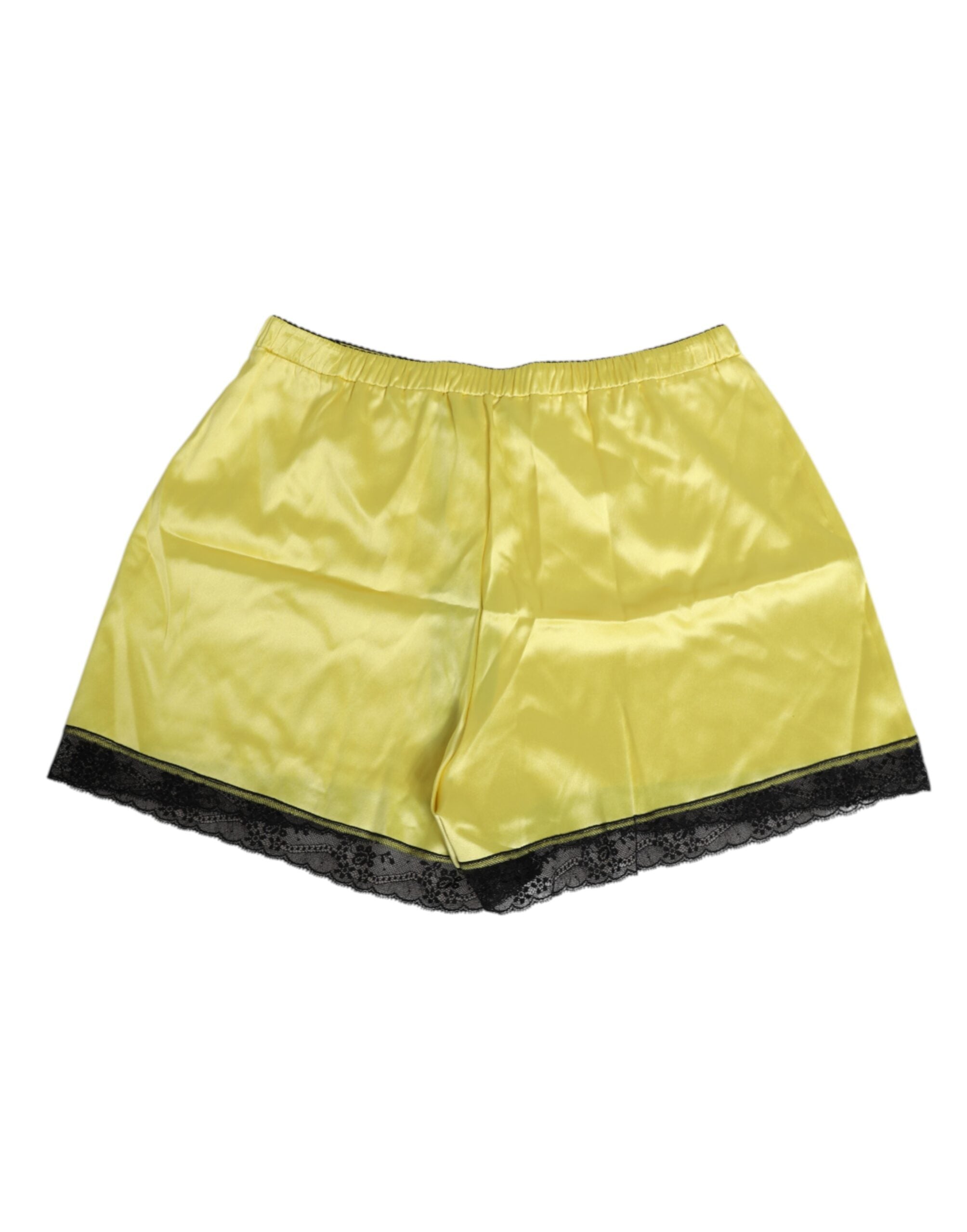 Dolce & Gabbana Gelbe Satin-Seiden-Unterwäsche-Shorts mit mittlerer Taille