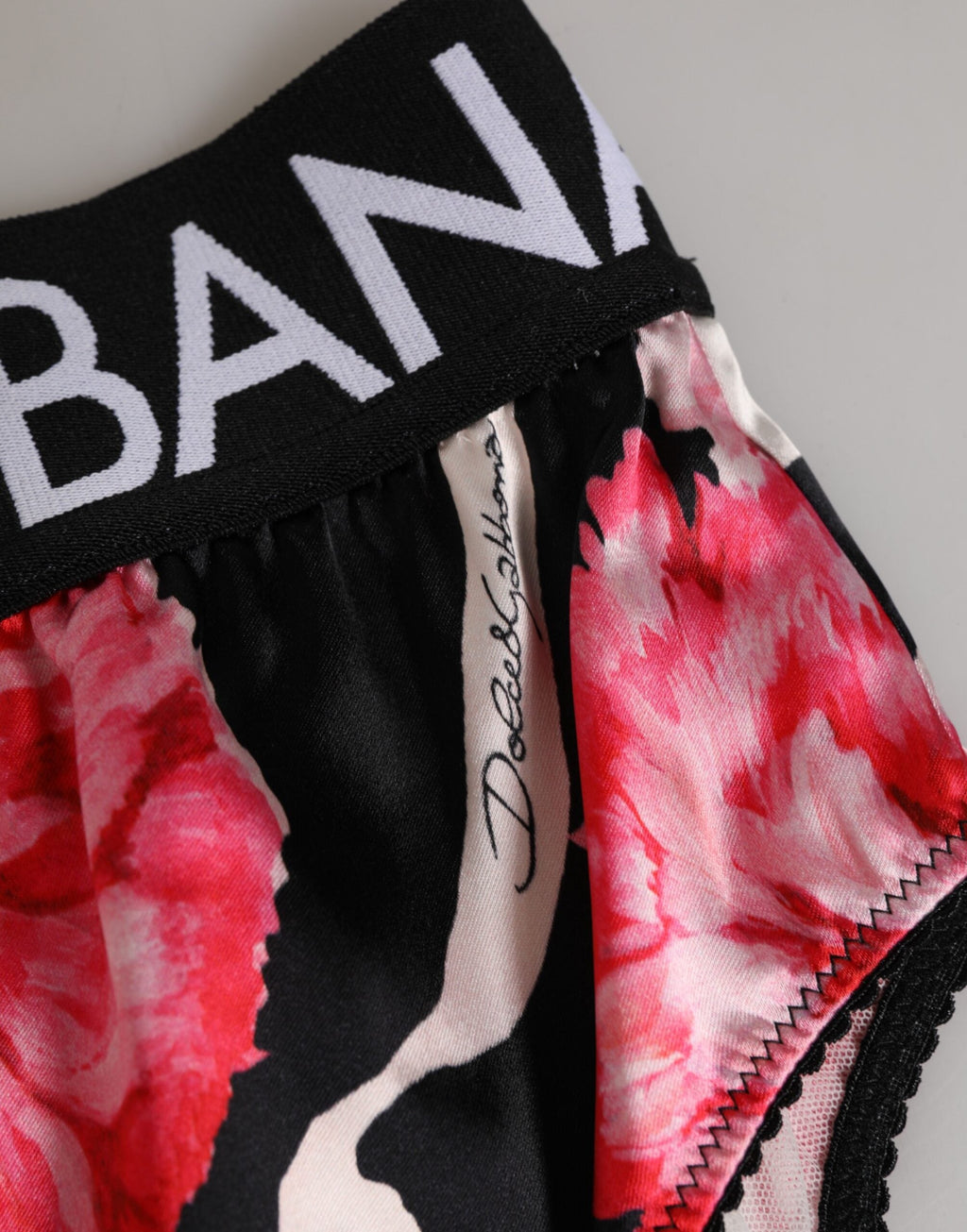 Dolce & Gabbana Schwarze Floral Print High Waist Panty Unterwäsche
