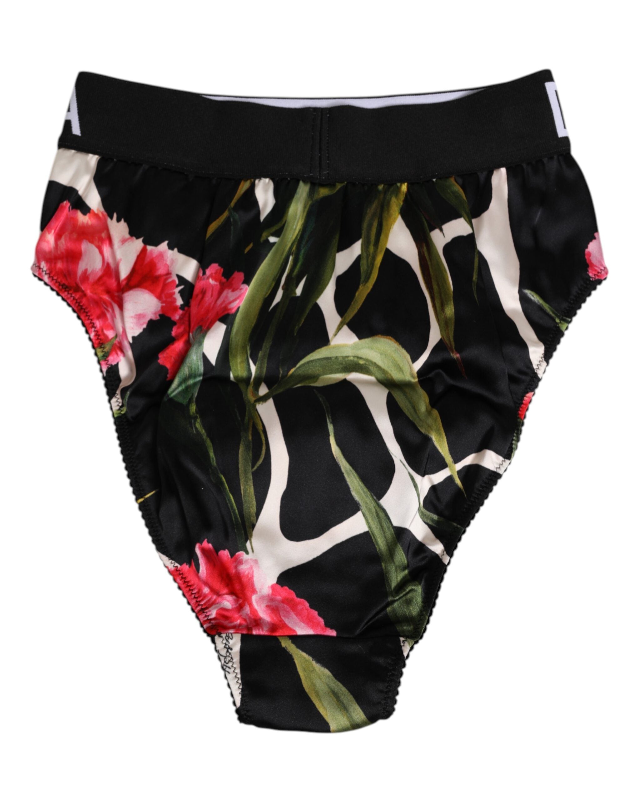 Dolce & Gabbana Schwarze Floral Print High Waist Panty Unterwäsche
