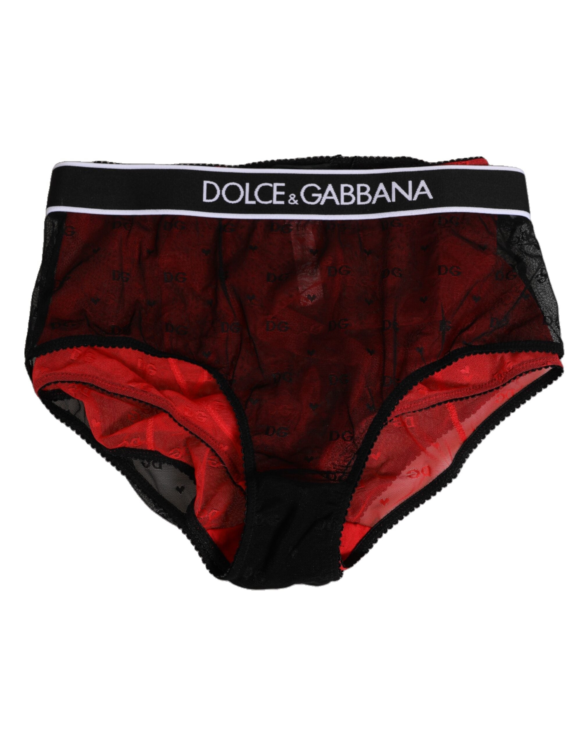 Dolce & Gabbana Schwarzes rotes Nylon Mieder Unterwäsche mit hoher Taille
