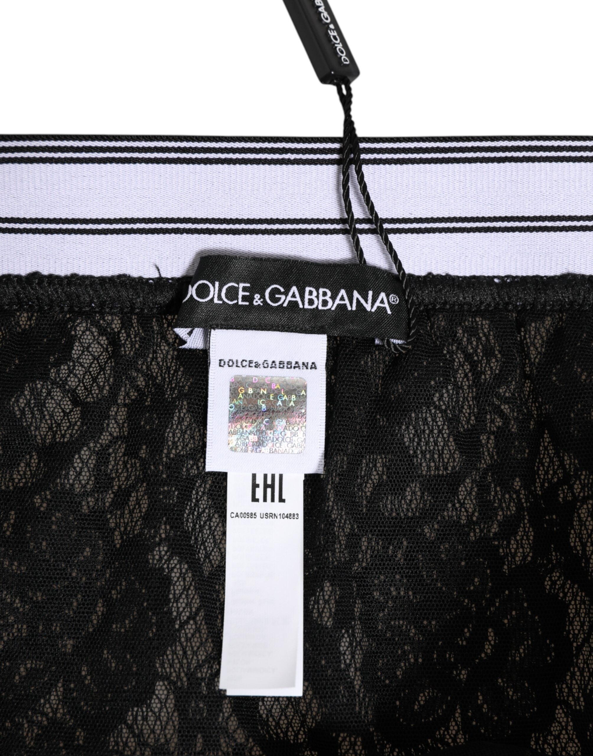 Dolce & Gabbana Schwarze Spitze Nylon hohe Taille Panty Unterwäsche
