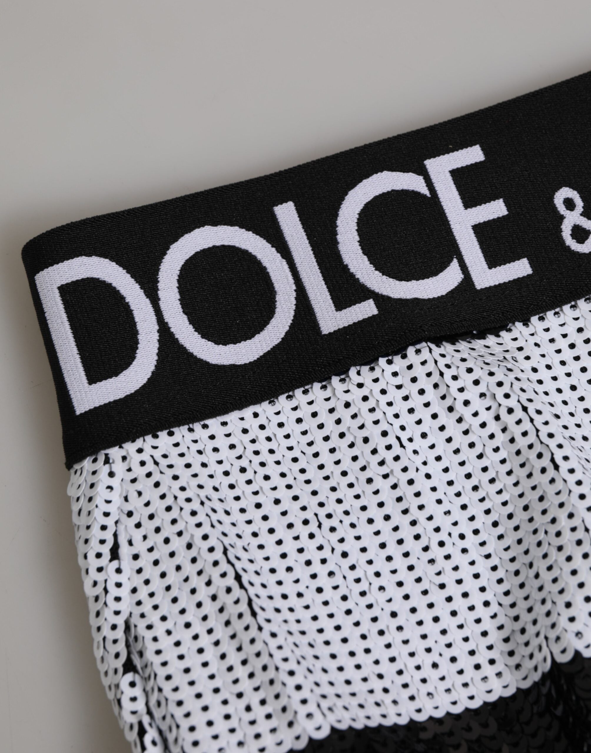 Dolce & Gabbana Schwarz Weiß Pailletten Hohe Taille Panty Unterwäsche
