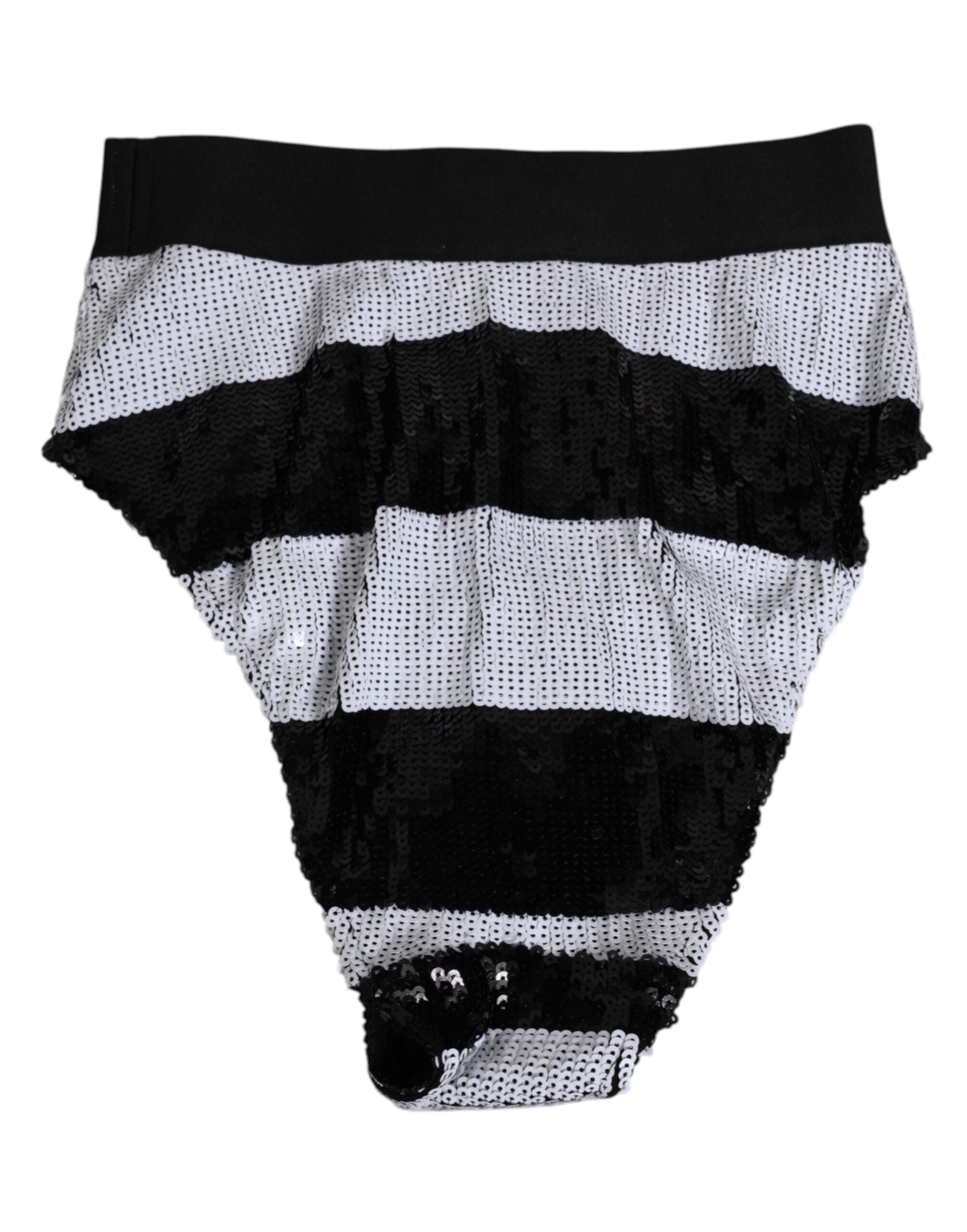 Dolce & Gabbana Schwarz Weiß Pailletten Hohe Taille Panty Unterwäsche