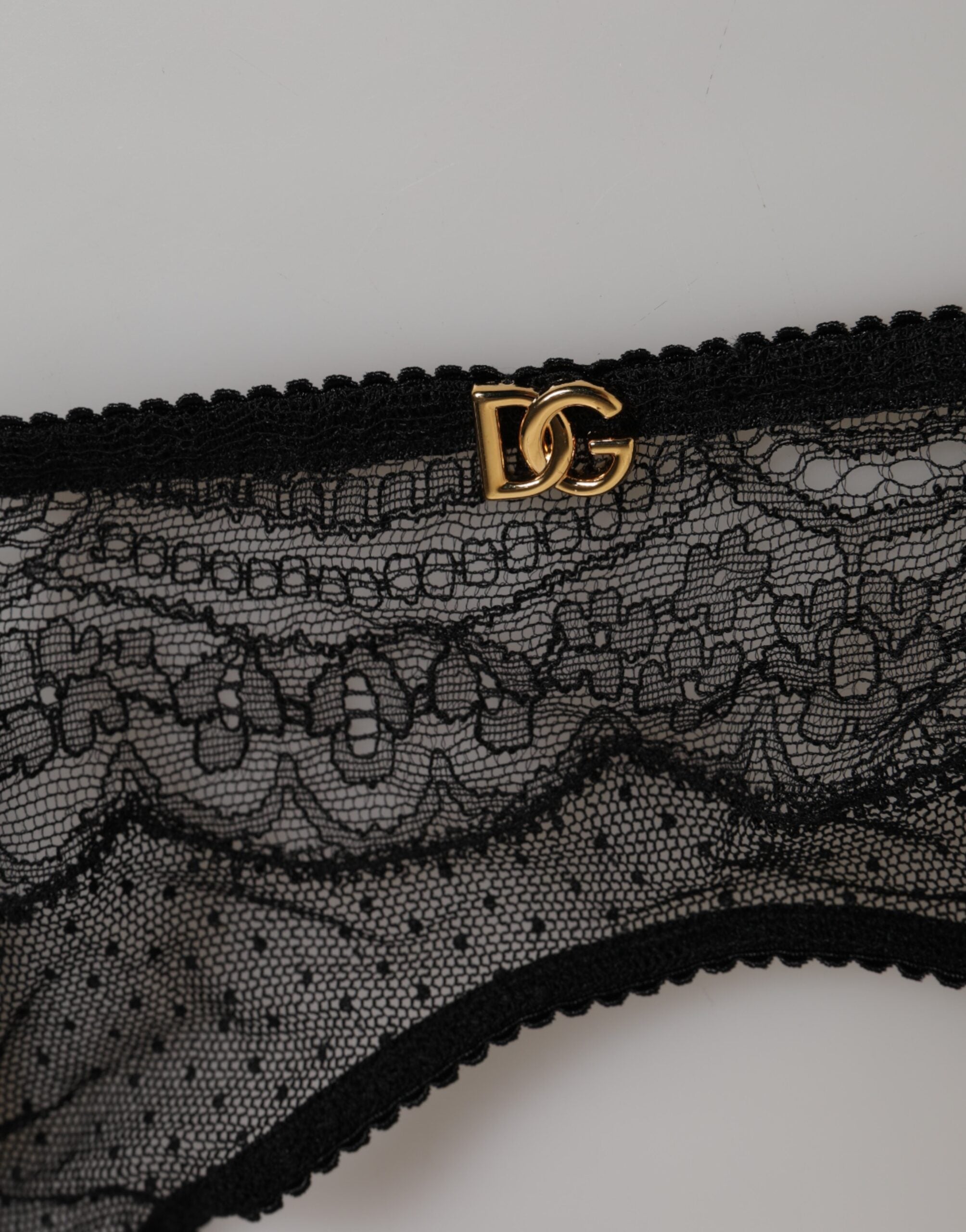 Dolce & Gabbana Schwarze florale Spitze Nylon Strap Strumpfhalter Unterwäsche