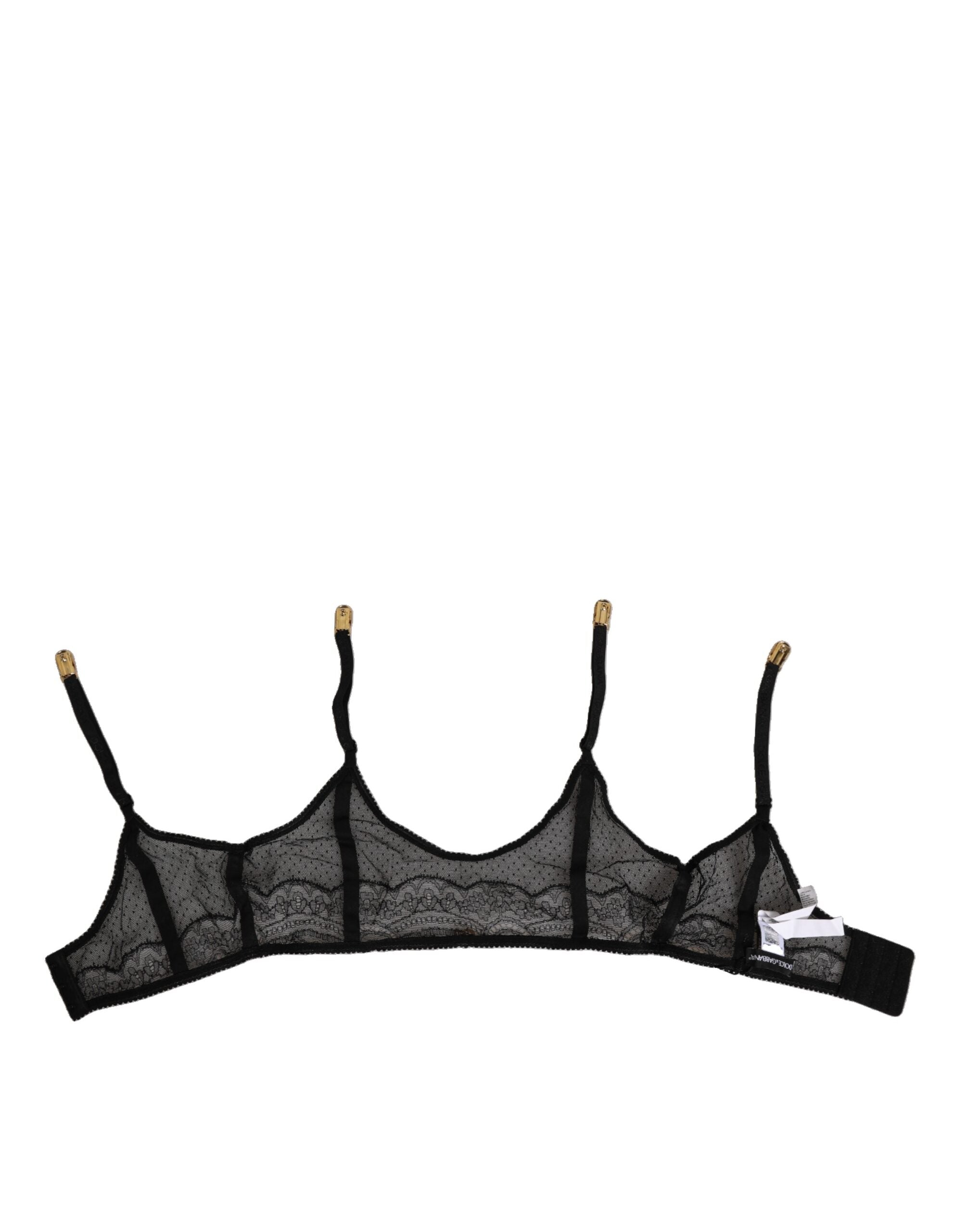 Dolce & Gabbana Schwarze florale Spitze Nylon Strap Strumpfhalter Unterwäsche