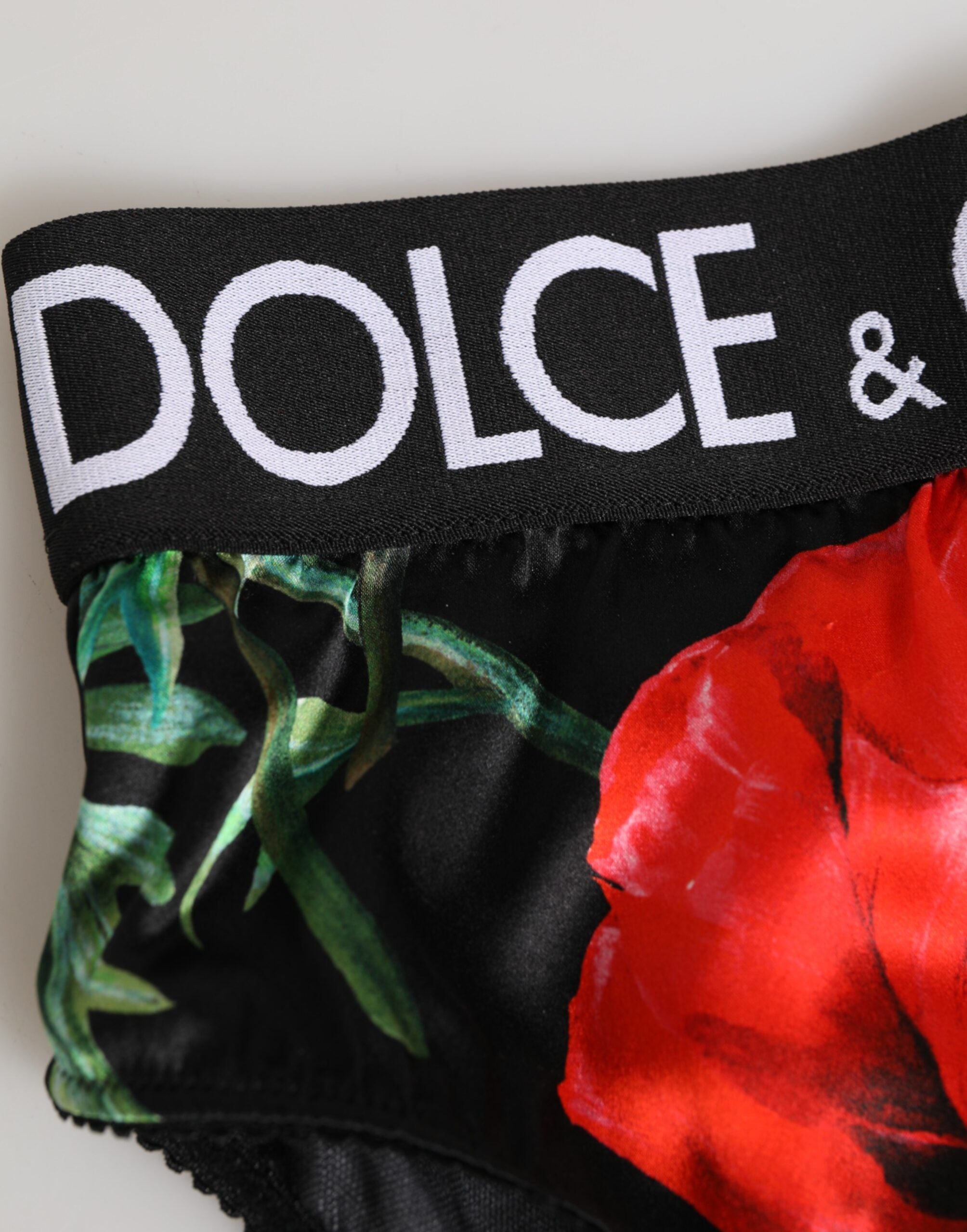 Dolce & Gabbana Schwarze florale Seidenpanty mit hoher Taille Unterwäsche