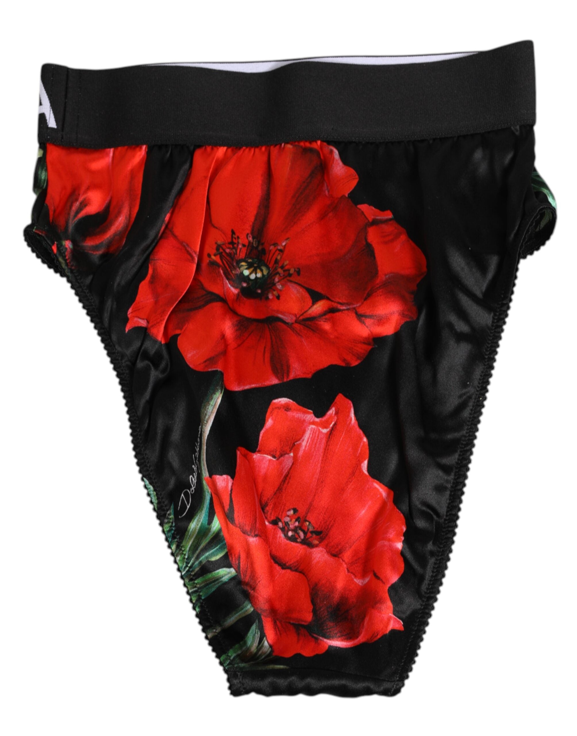 Dolce & Gabbana Schwarze florale Seidenpanty mit hoher Taille Unterwäsche