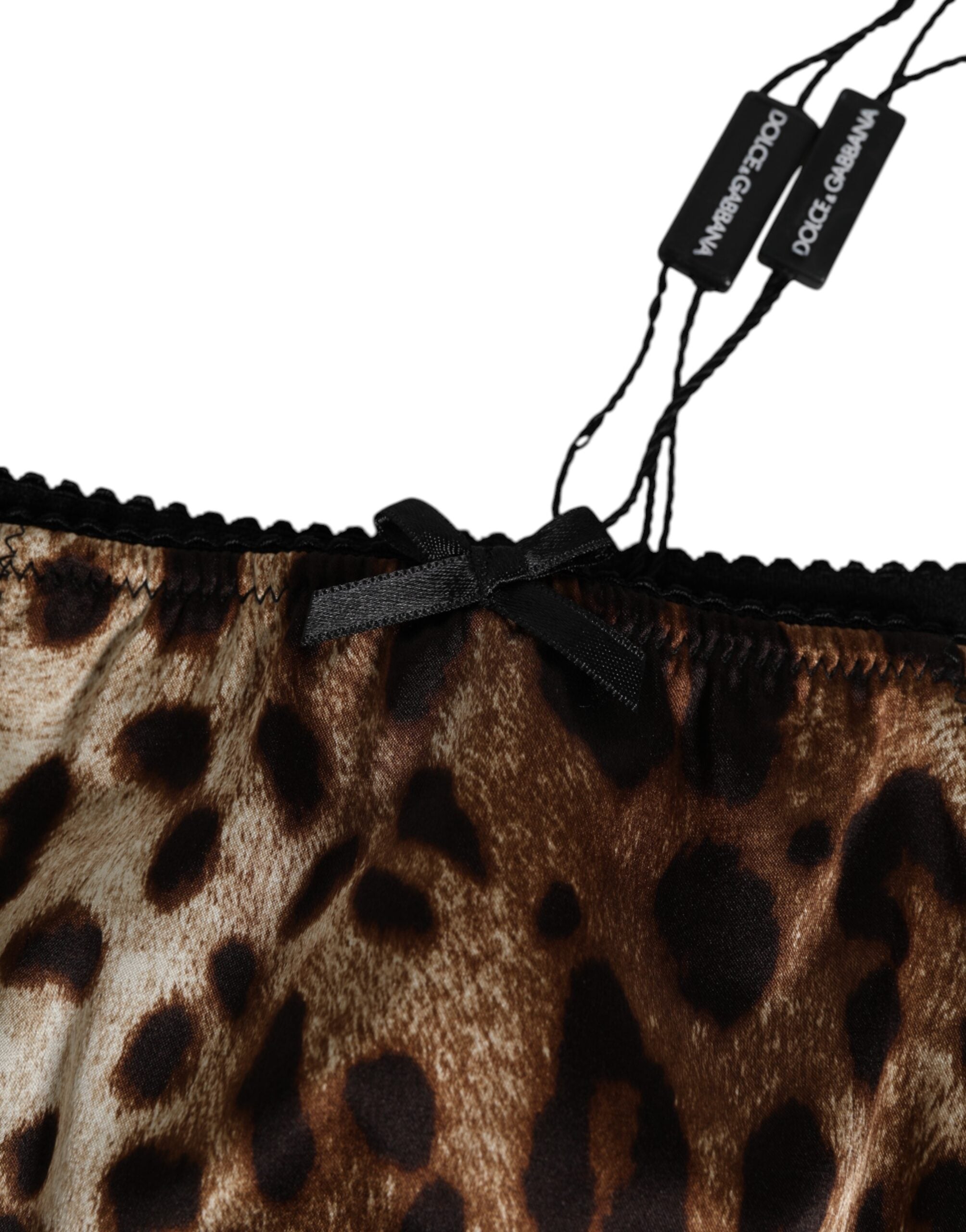Dolce & Gabbana Brauner Leopard Seide mittlere Taille Panty Unterwäsche