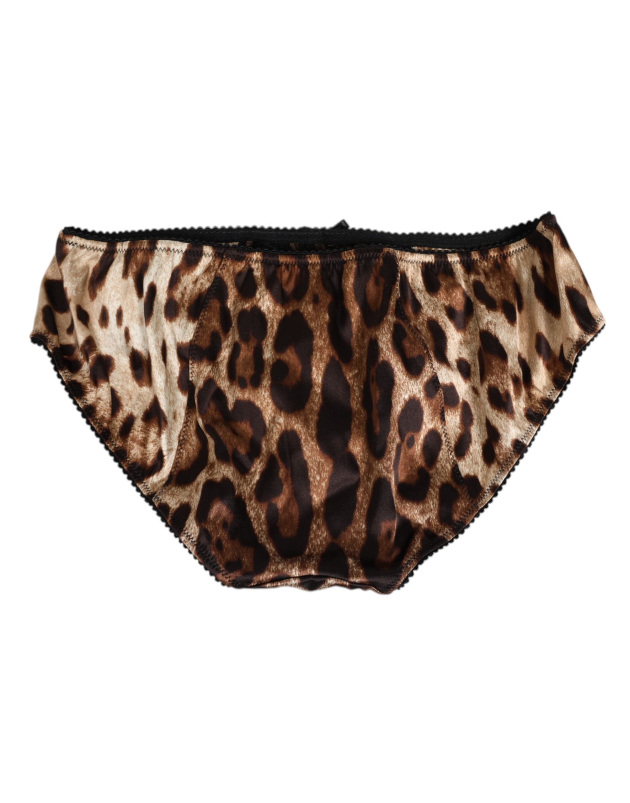Dolce & Gabbana Brauner Leopard Seide mittlere Taille Panty Unterwäsche