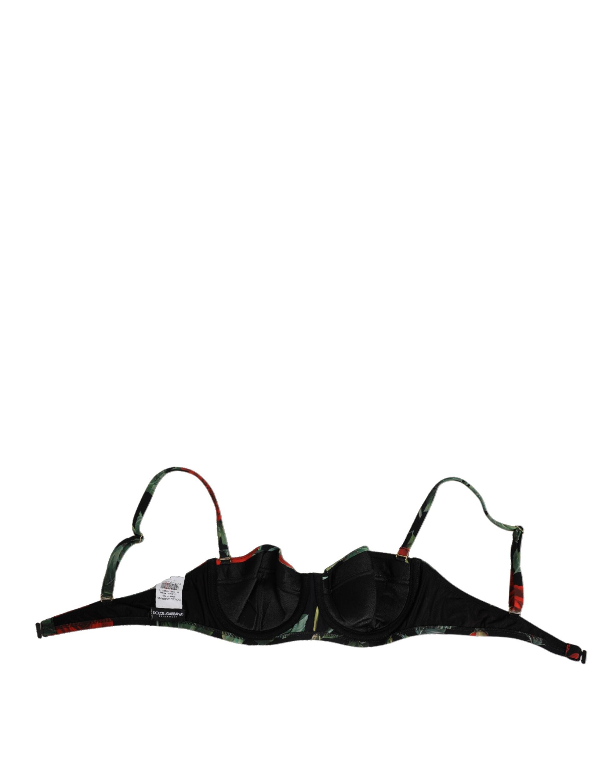 Dolce & Gabbana Schwarzer geblümter Nylon gepolsterter Balconnet BH Unterwäsche
