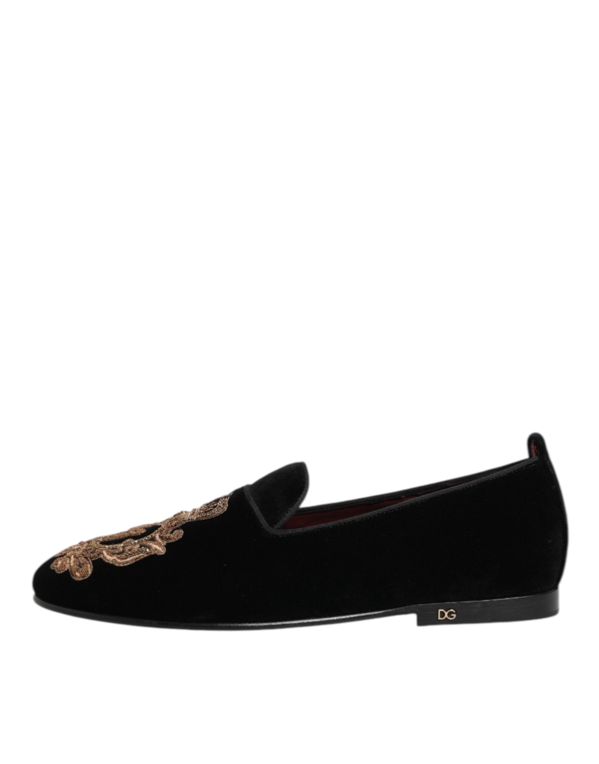 Dolce & Gabbana Schwarzer Samt Gold Crown Herren Loafers Schuhe