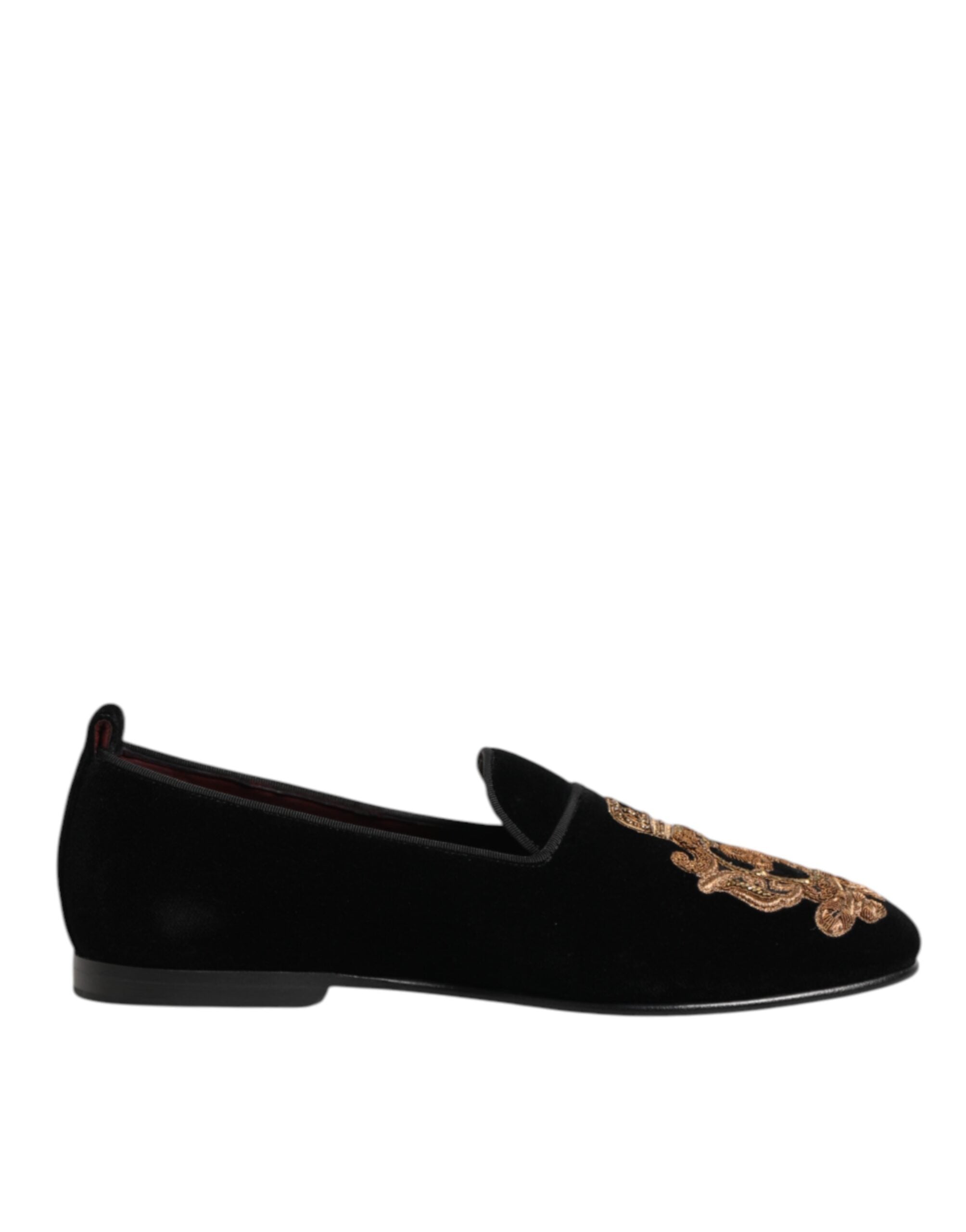 Dolce & Gabbana Schwarzer Samt Gold Crown Herren Loafers Schuhe