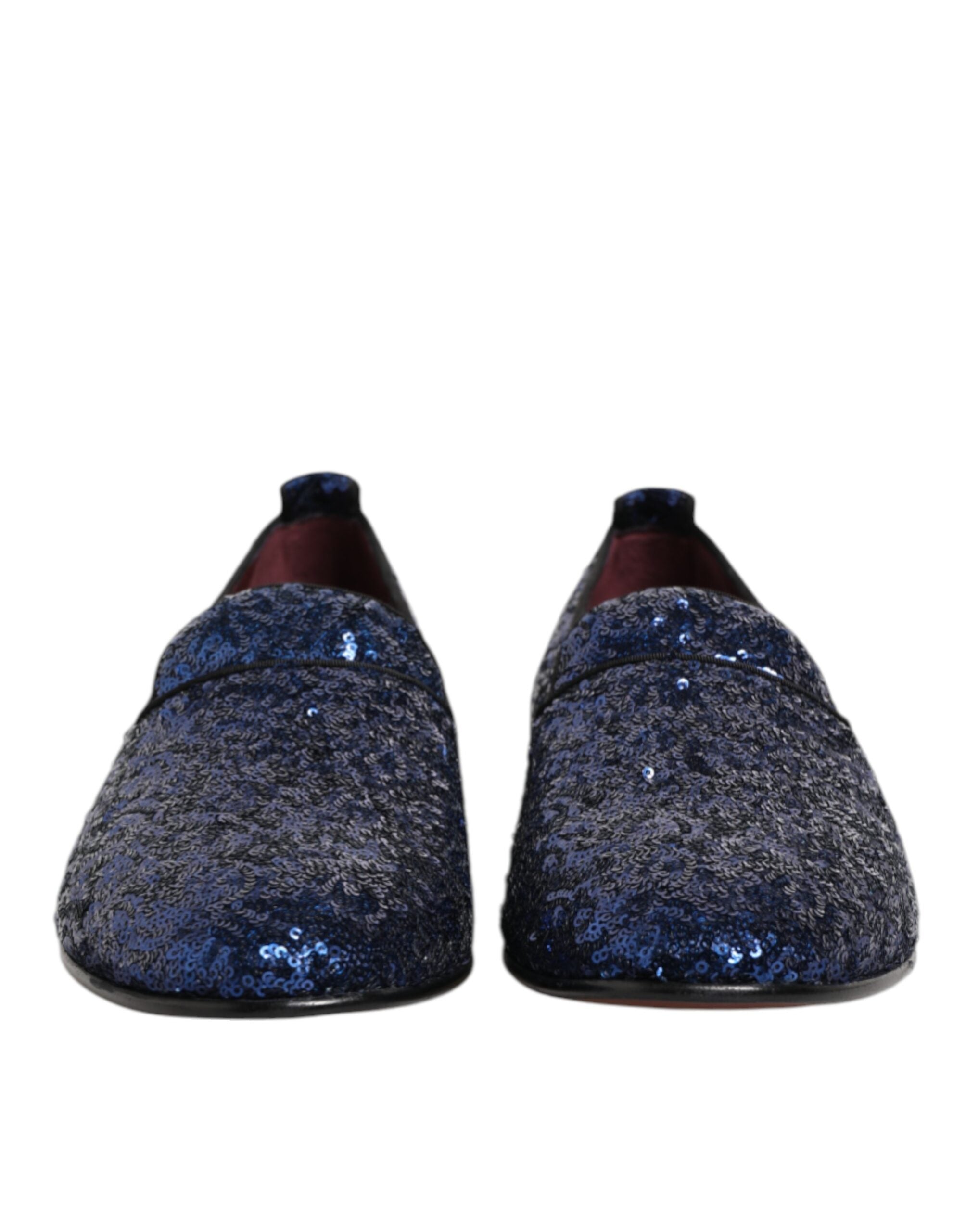 Dolce & Gabbana Blau Pailletten Loafers Hausschuhe Männer Kleid Schuhe