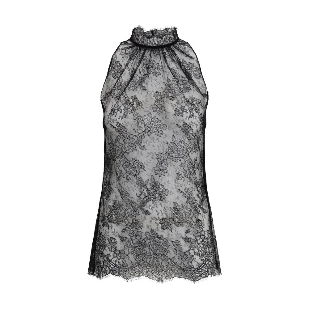 Alexander McQueen Ärmelloses schwarzes Spitzen-Top