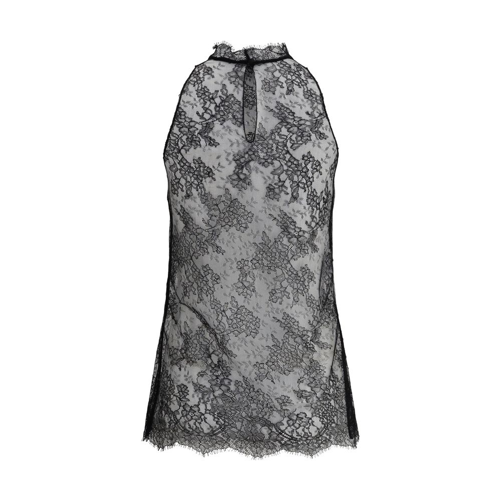 Alexander McQueen Ärmelloses schwarzes Spitzen-Top