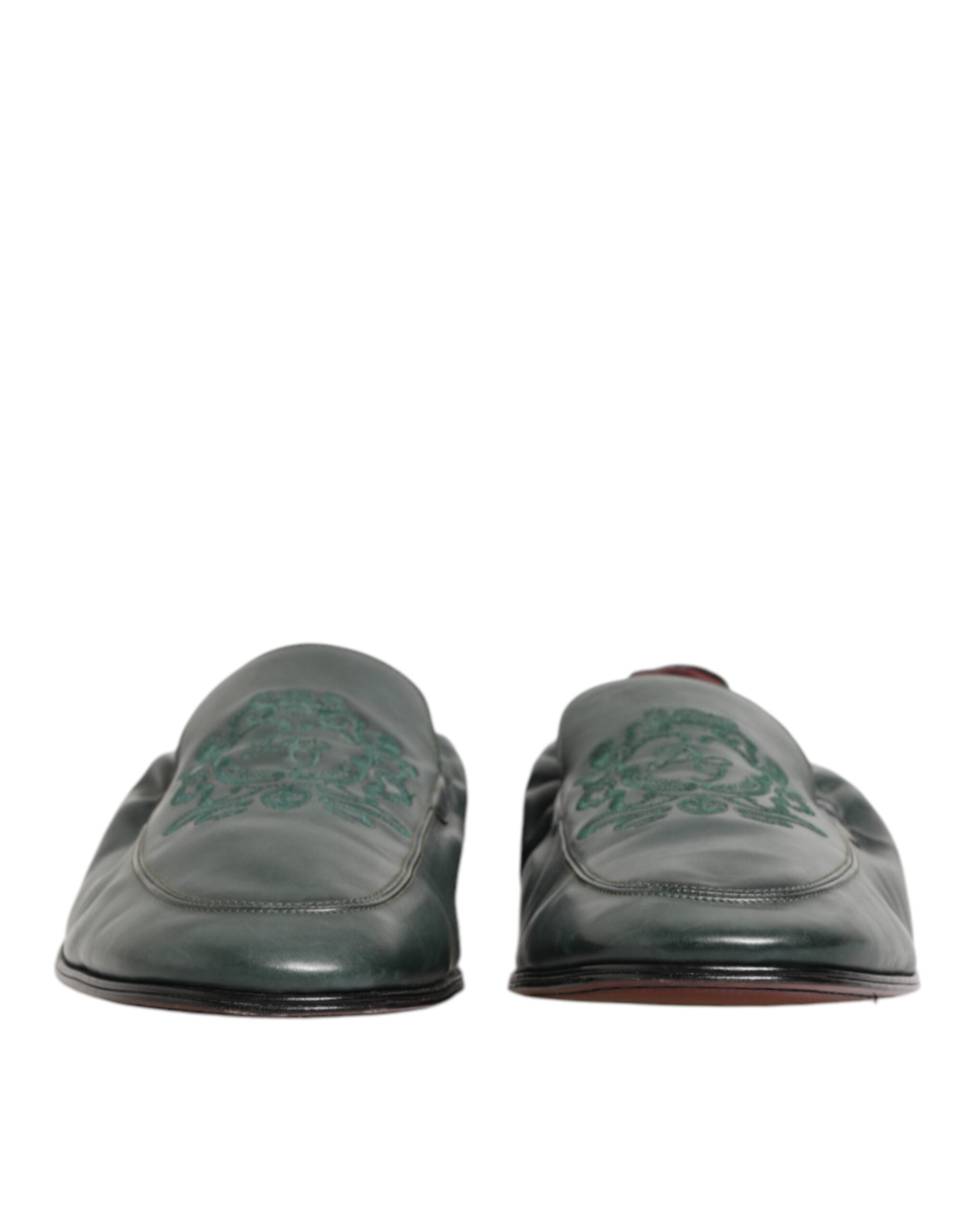 Dolce & Gabbana Grünes Leder Slip On Männer flache Loafers Schuhe