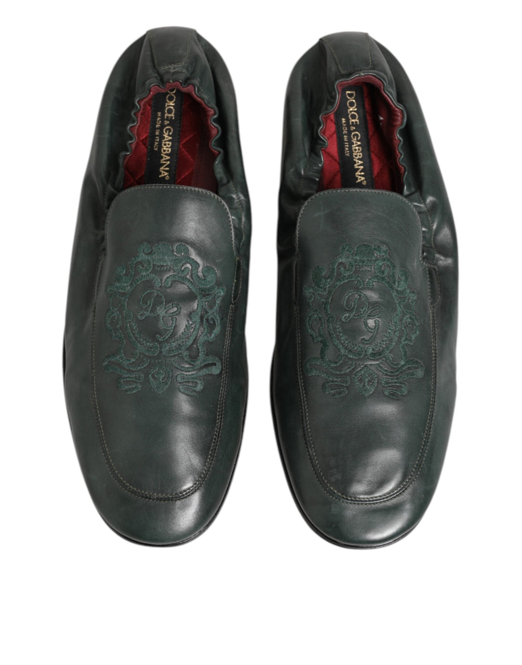 Dolce & Gabbana Grünes Leder Slip On Männer flache Loafers Schuhe