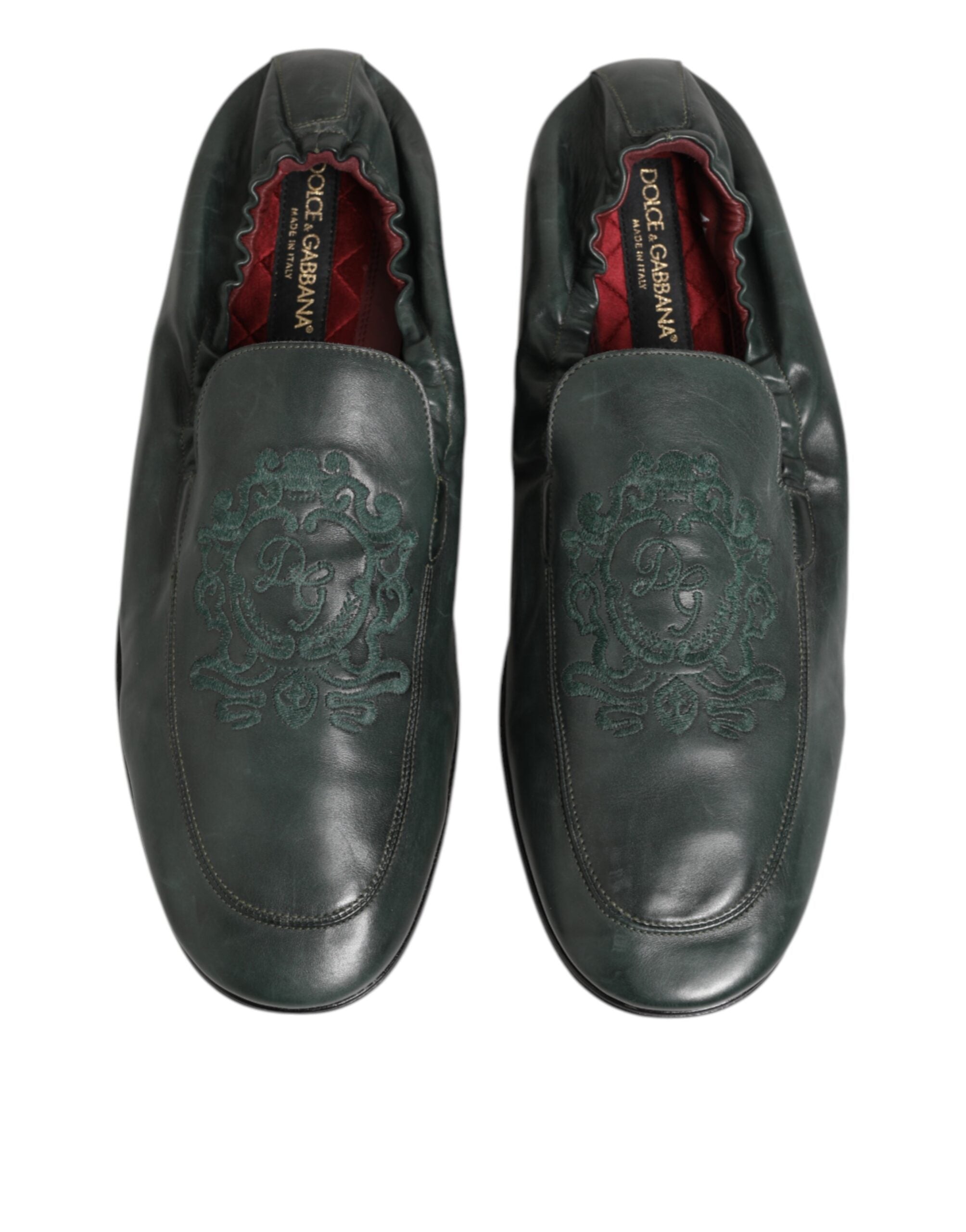 Dolce & Gabbana Grünes Leder Slip On Männer flache Loafers Schuhe