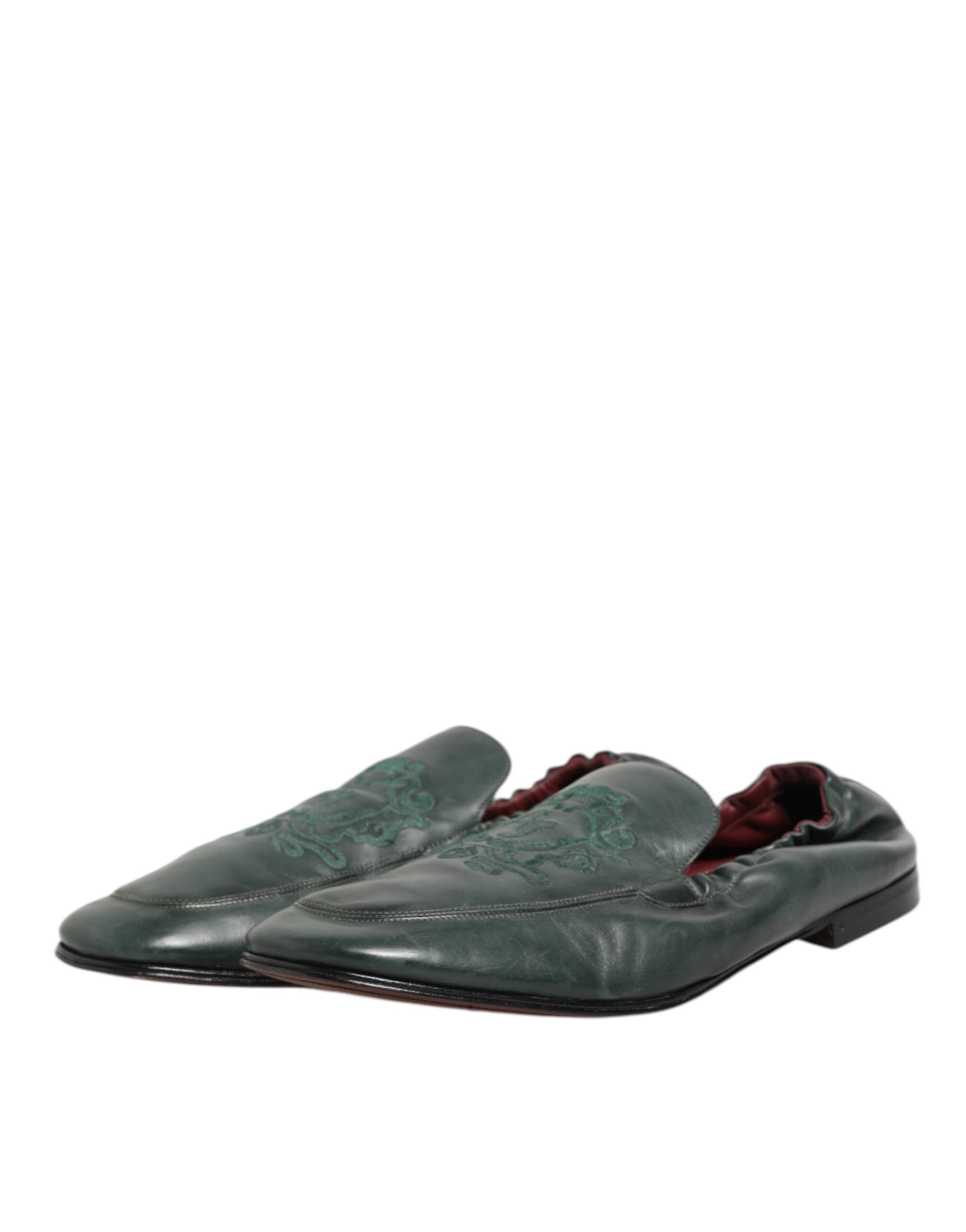 Dolce & Gabbana Grünes Leder Slip On Männer flache Loafers Schuhe