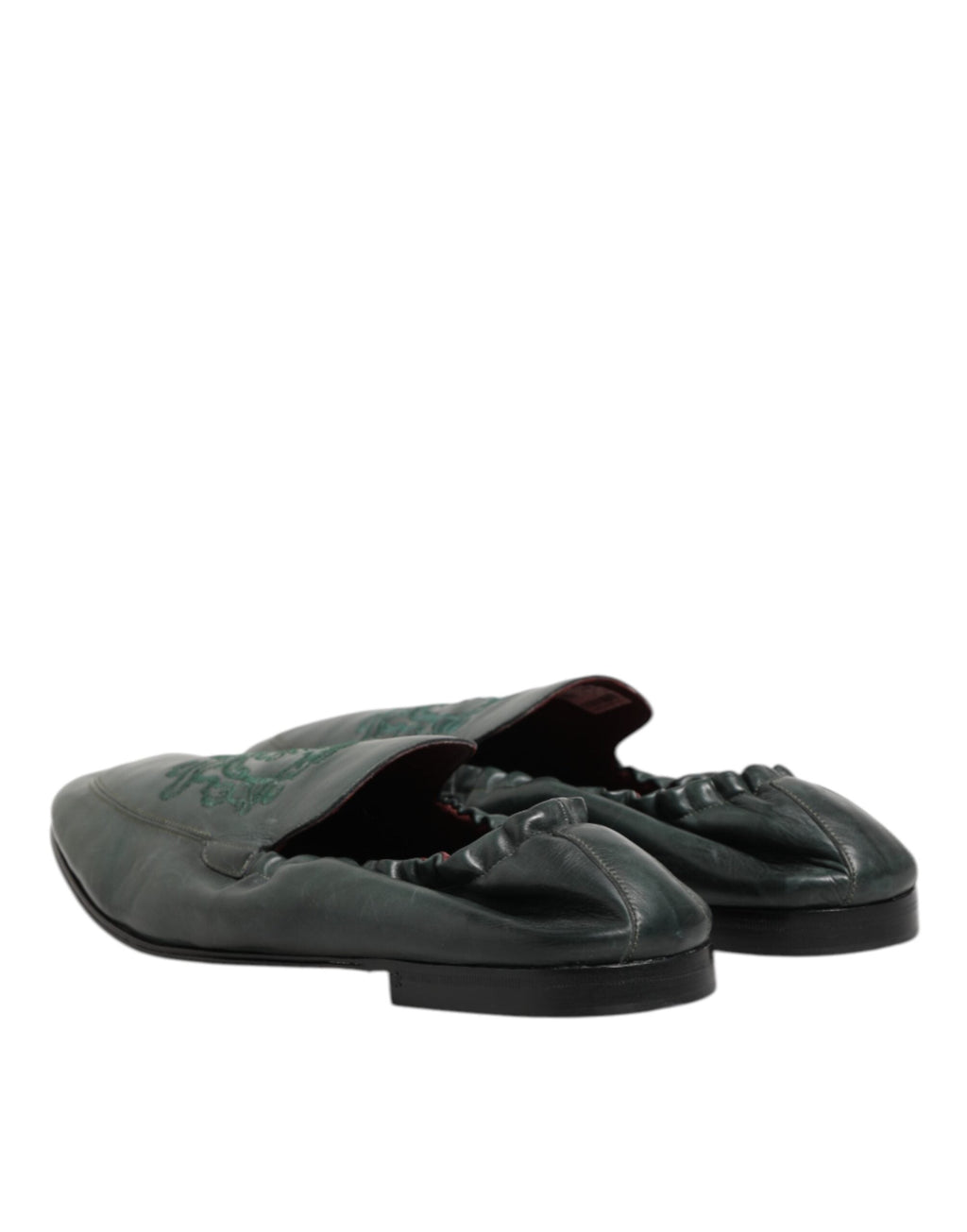 Dolce & Gabbana Grünes Leder Slip On Männer flache Loafers Schuhe