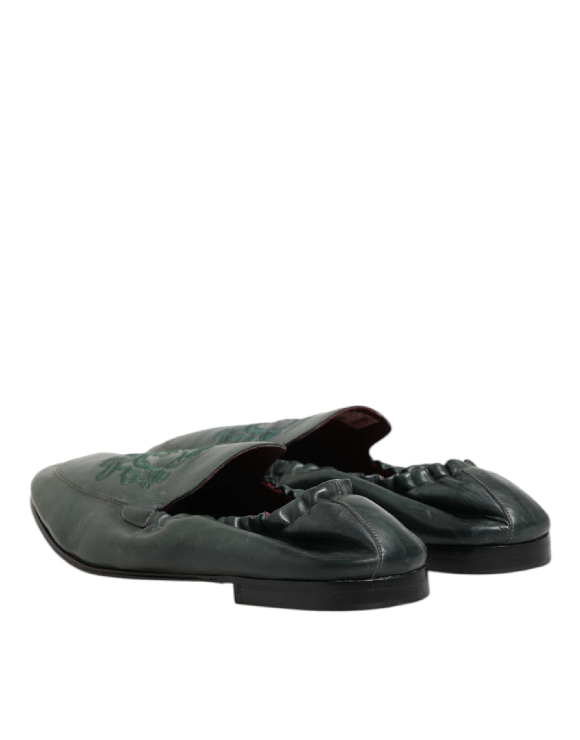 Dolce & Gabbana Grünes Leder Slip On Männer flache Loafers Schuhe