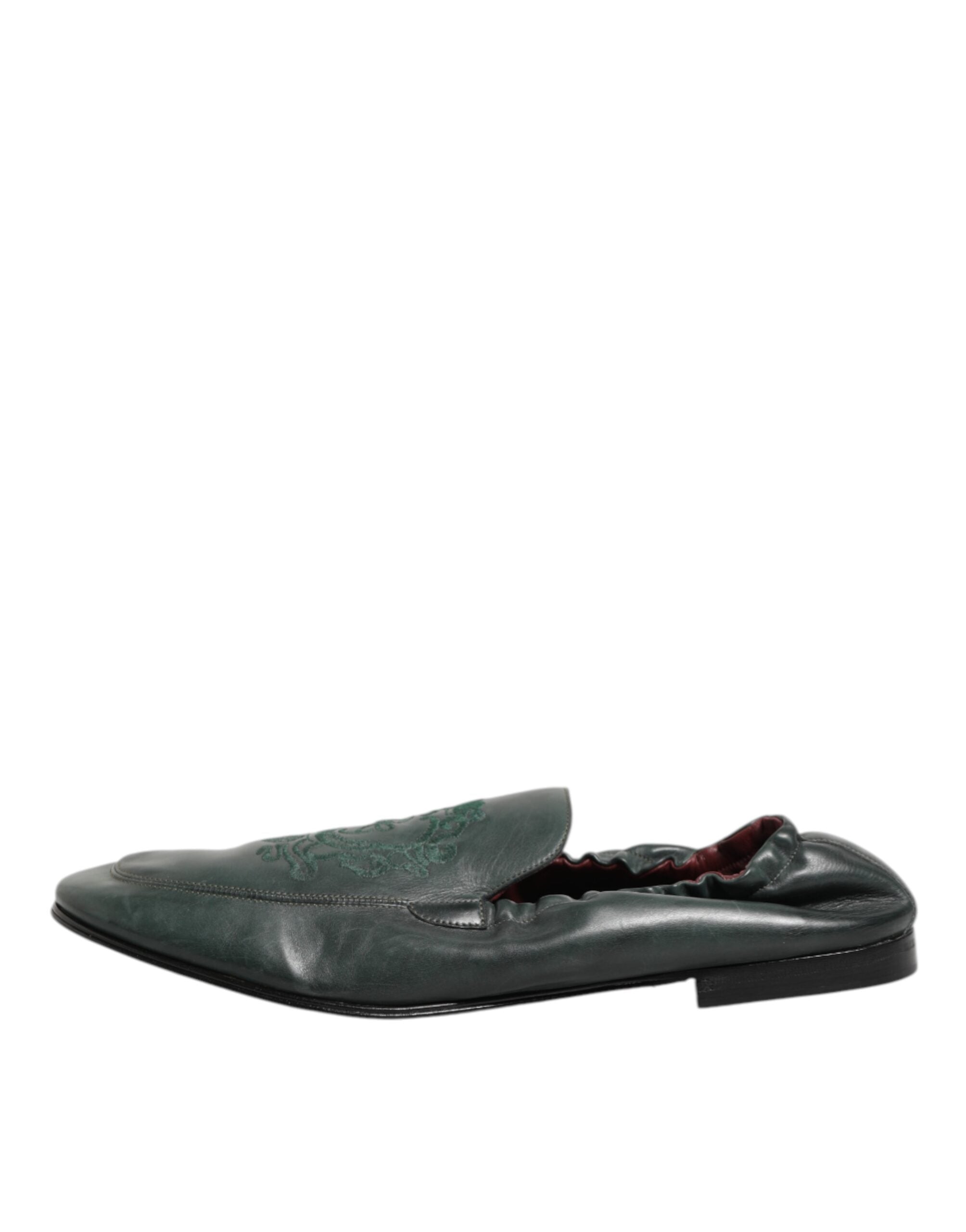 Dolce & Gabbana Grünes Leder Slip On Männer flache Loafers Schuhe