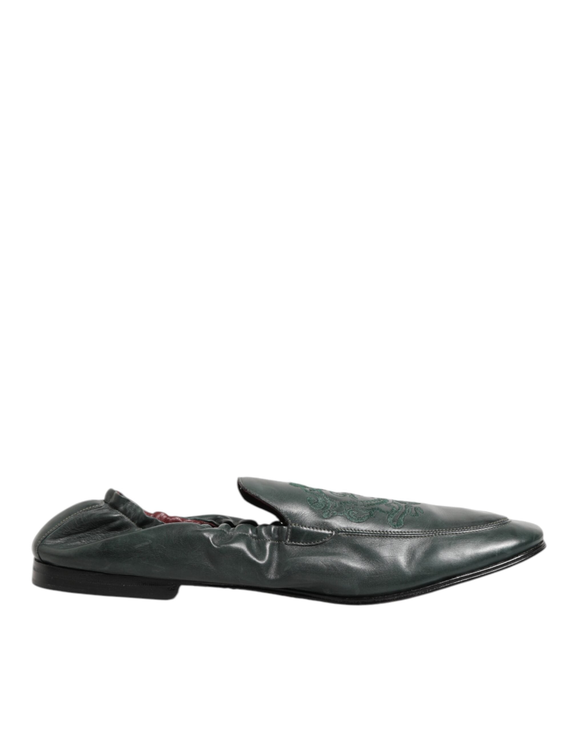 Dolce & Gabbana Grünes Leder Slip On Männer flache Loafers Schuhe