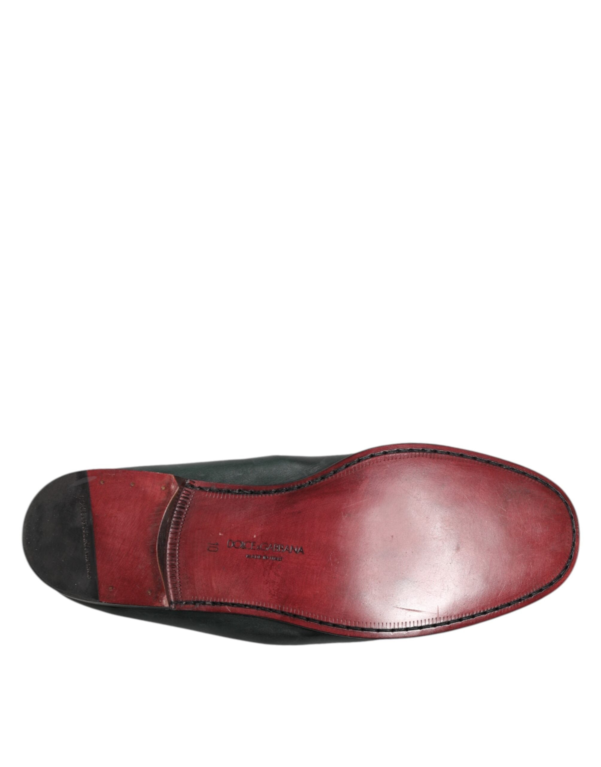 Dolce & Gabbana Grünes Leder Slip On Männer flache Loafers Schuhe