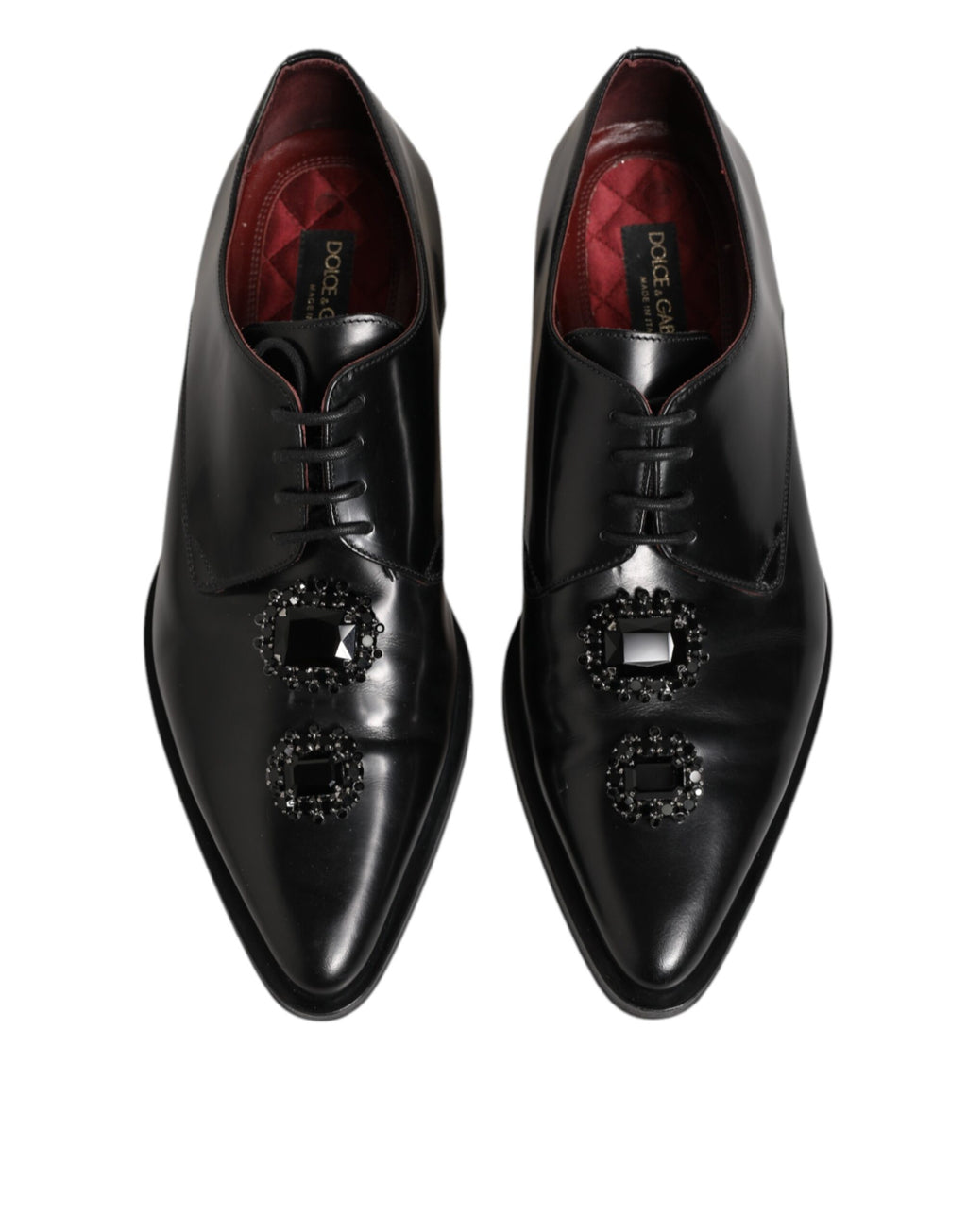 Dolce & Gabbana Derby-Schuhe aus schwarzem Leder mit Juwelen und Kristallen