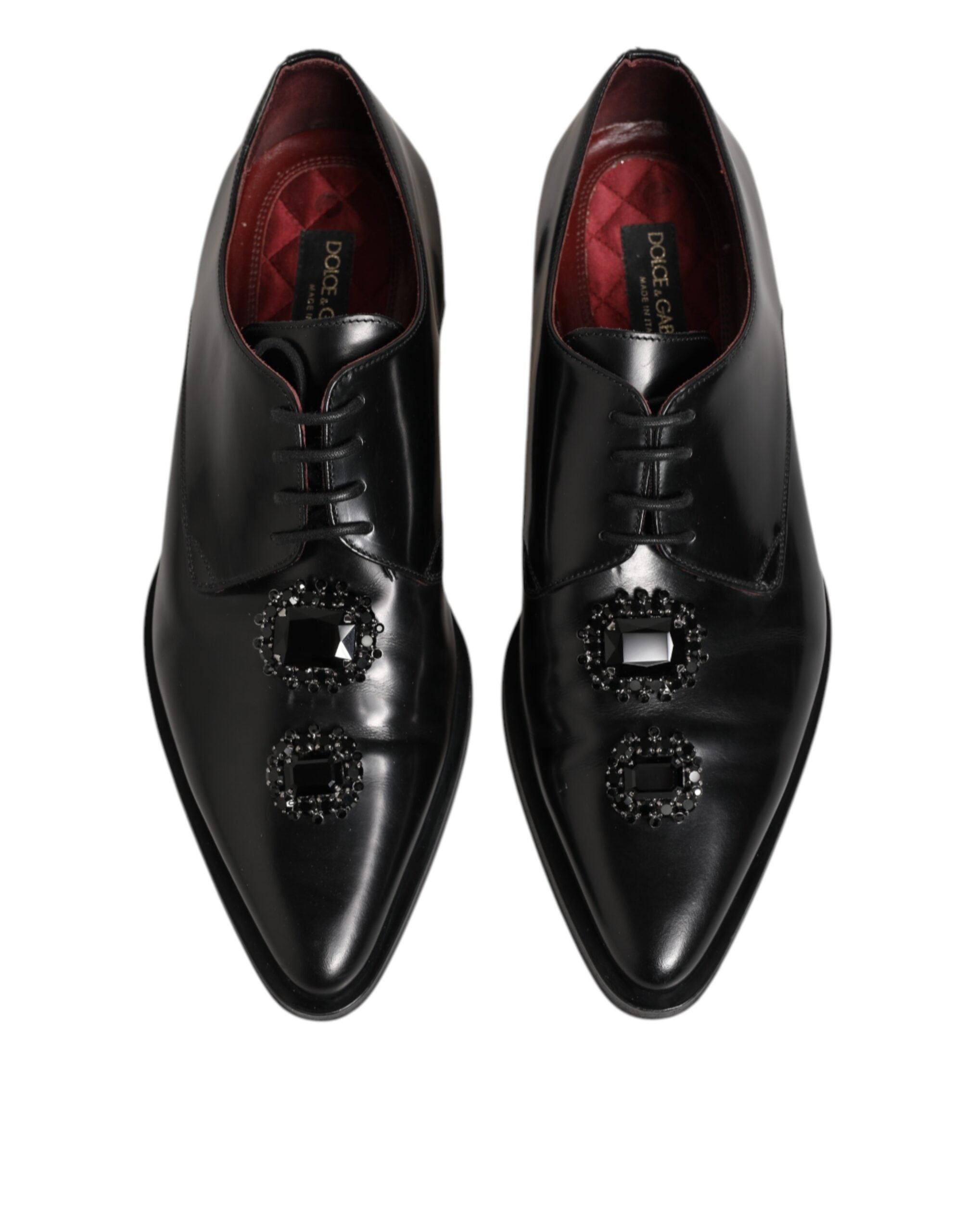 Dolce & Gabbana Derby-Schuhe aus schwarzem Leder mit Juwelen und Kristallen