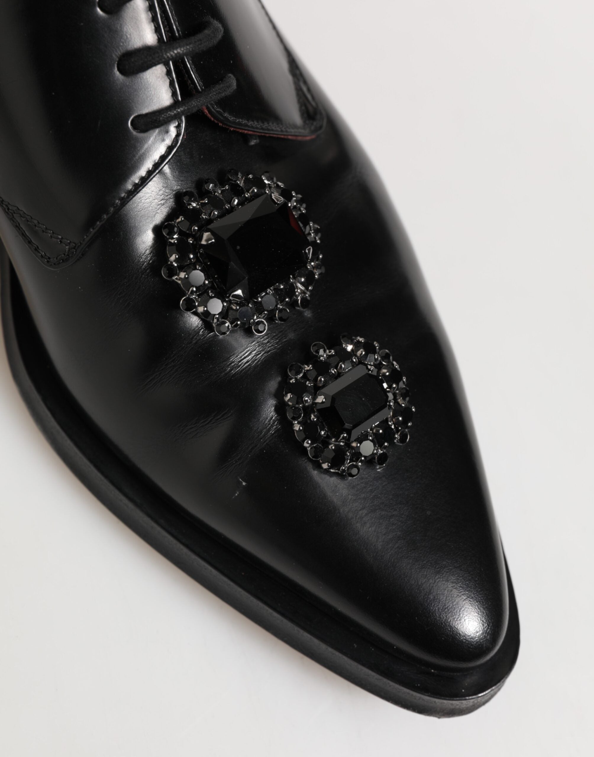 Dolce & Gabbana Derby-Schuhe aus schwarzem Leder mit Juwelen und Kristallen