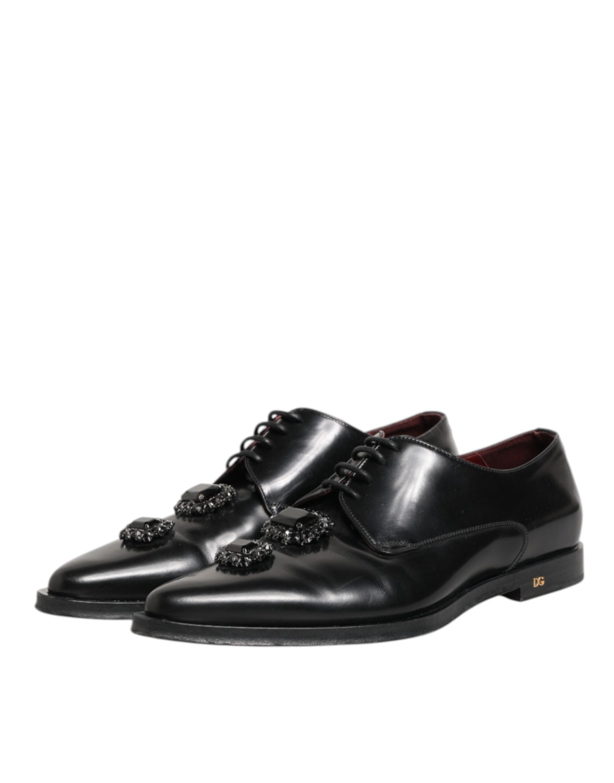 Dolce & Gabbana Derby-Schuhe aus schwarzem Leder mit Juwelen und Kristallen