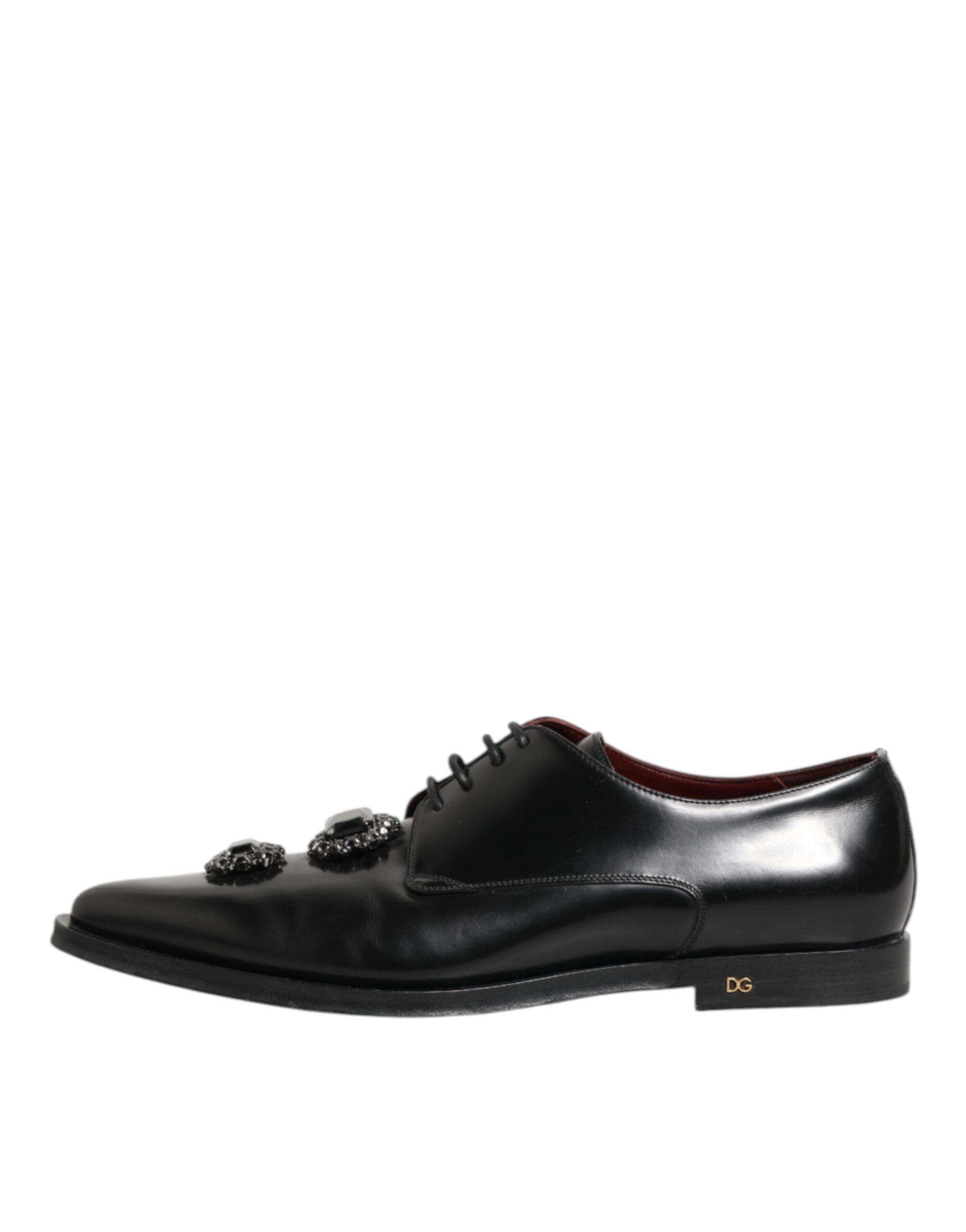 Dolce & Gabbana Derby-Schuhe aus schwarzem Leder mit Juwelen und Kristallen