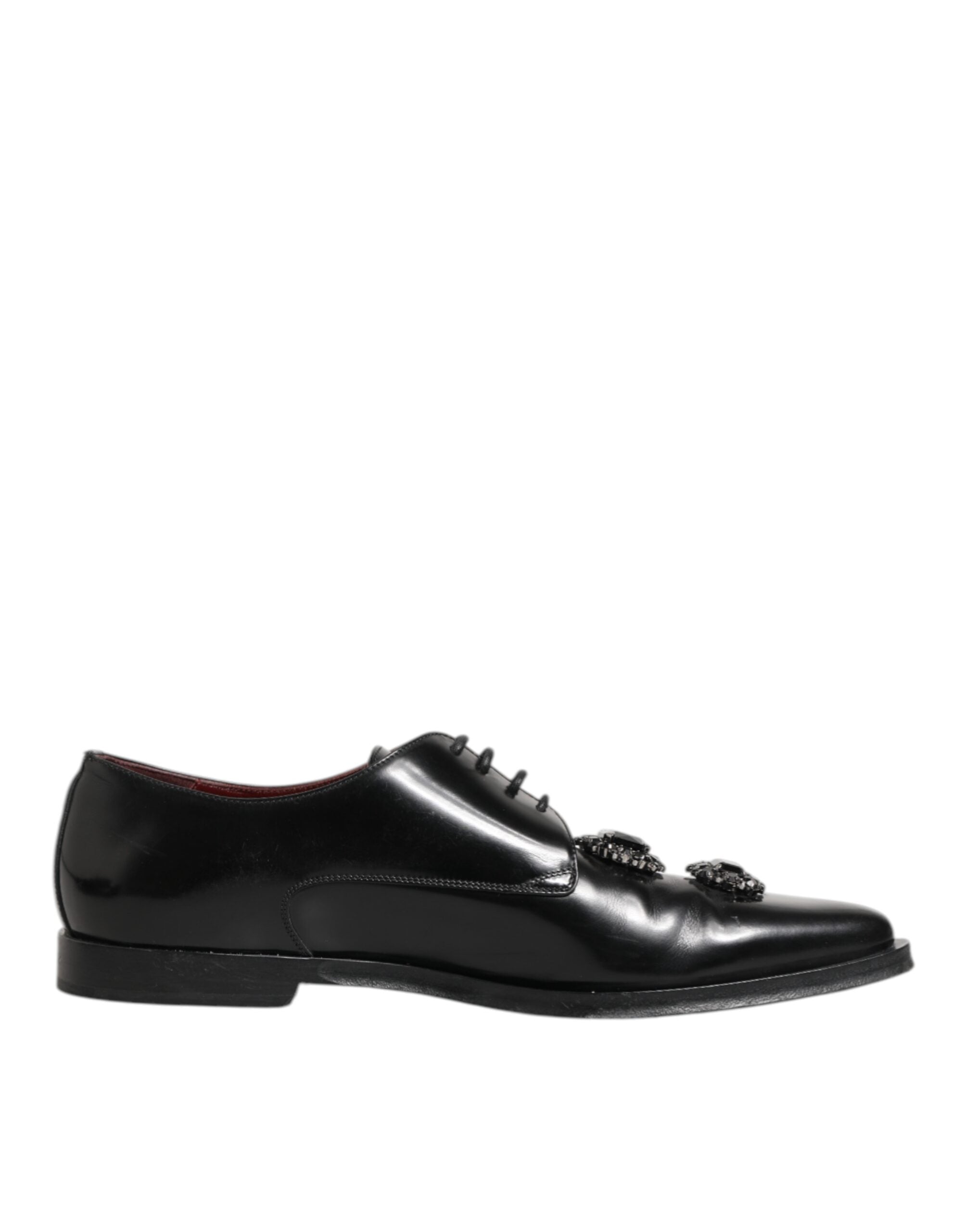 Dolce & Gabbana Derby-Schuhe aus schwarzem Leder mit Juwelen und Kristallen