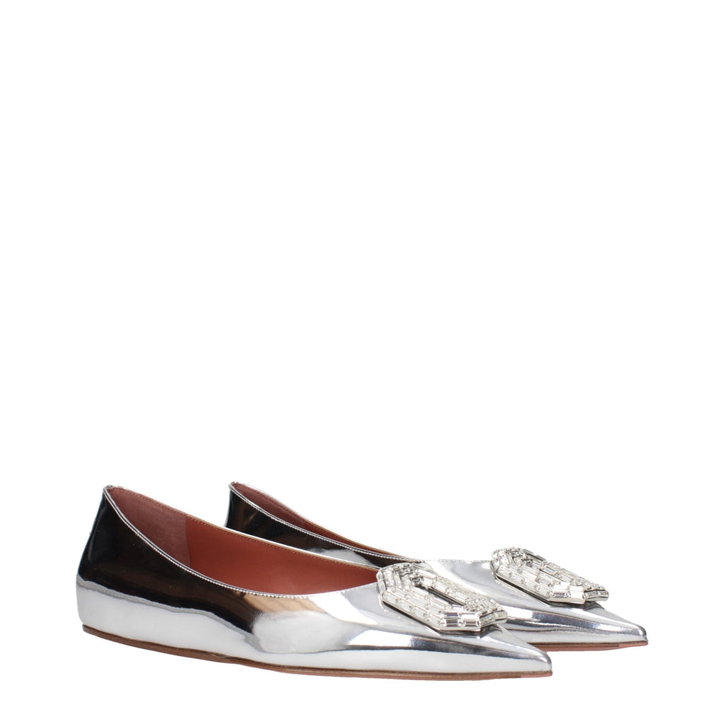Amina Muaddi Graue Leder-Ballett-Flats