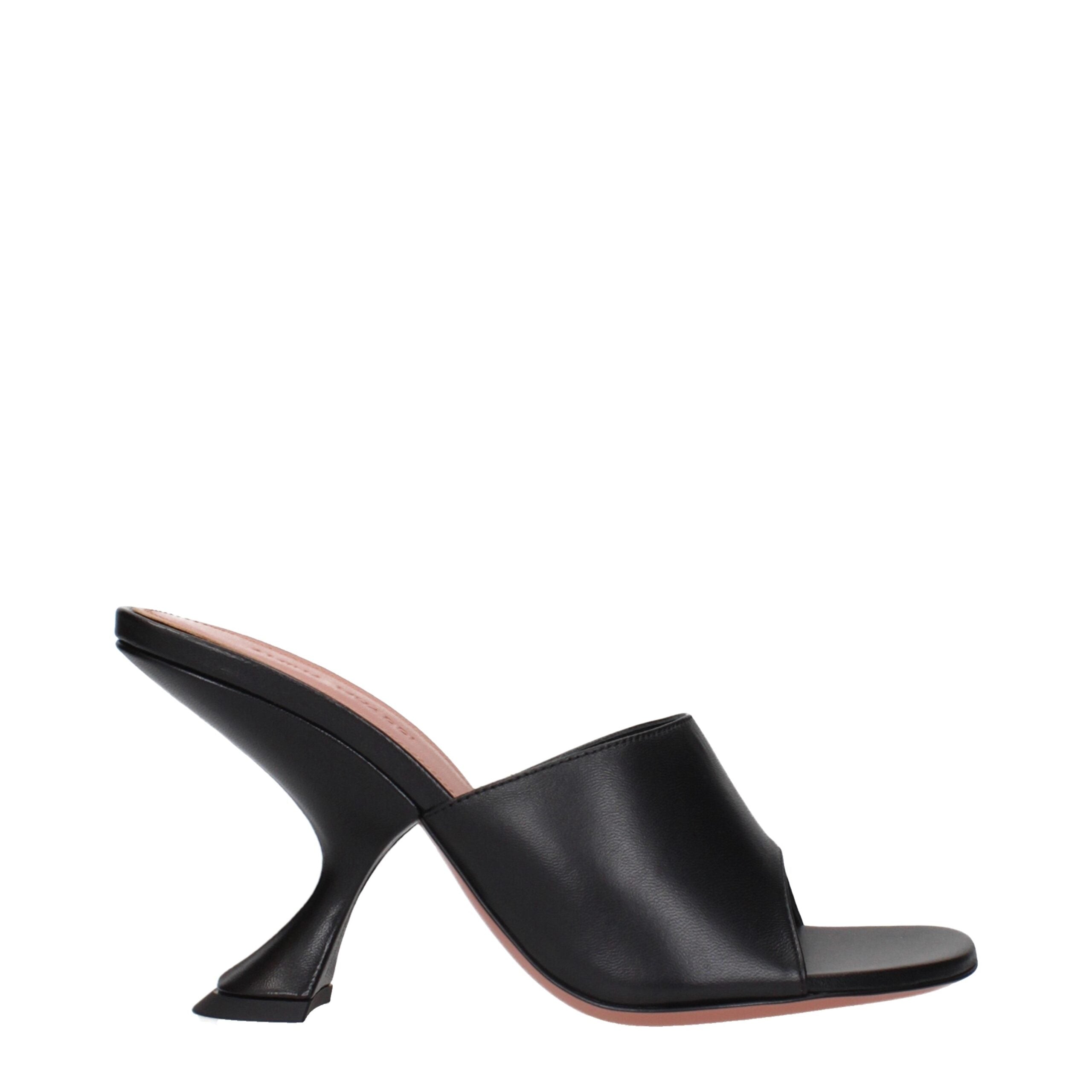 Amina Muaddi Schwarze Leder-Stilettos mit Pfennigabsatz