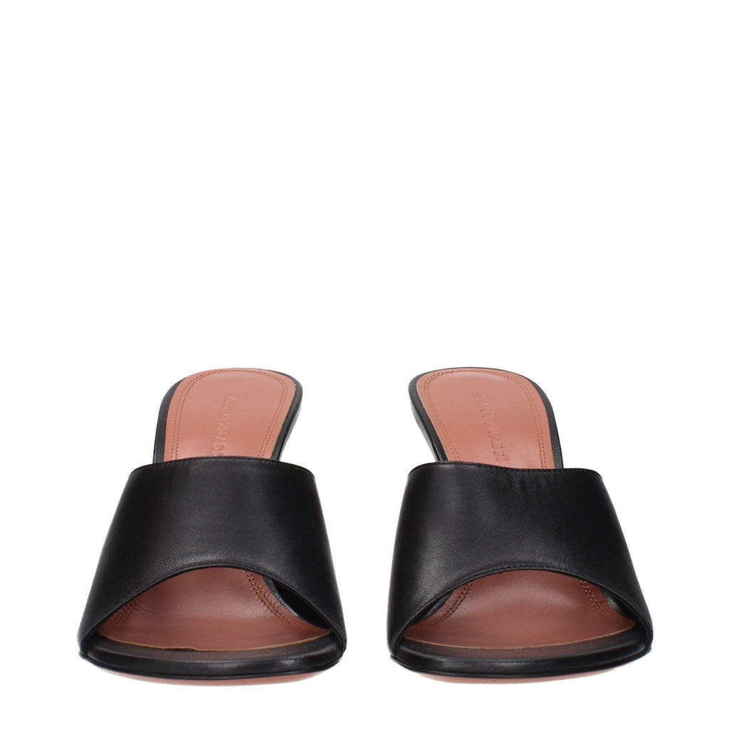 Amina Muaddi Schwarze Leder-Stilettos mit Pfennigabsatz