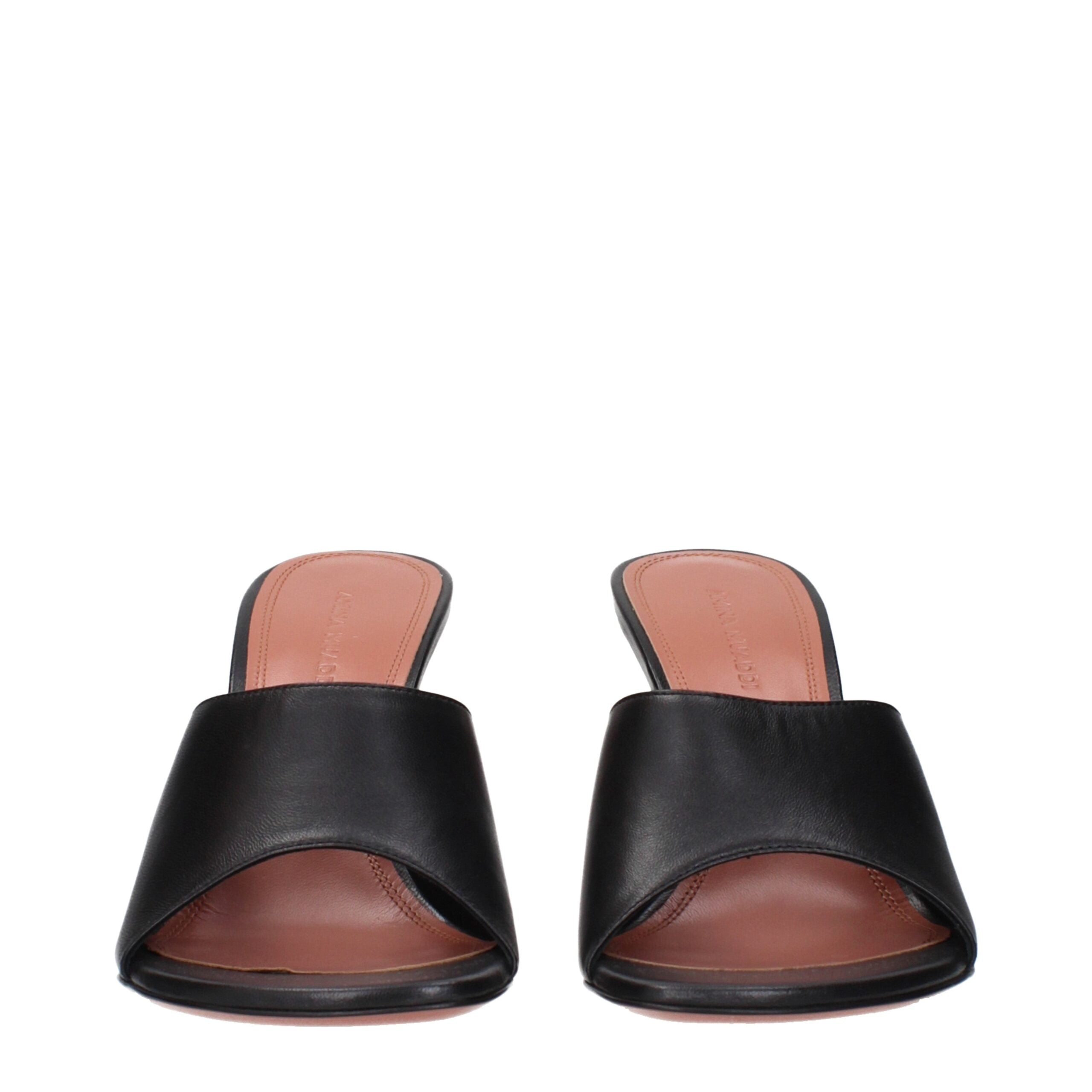 Amina Muaddi Schwarze Leder-Stilettos mit Pfennigabsatz