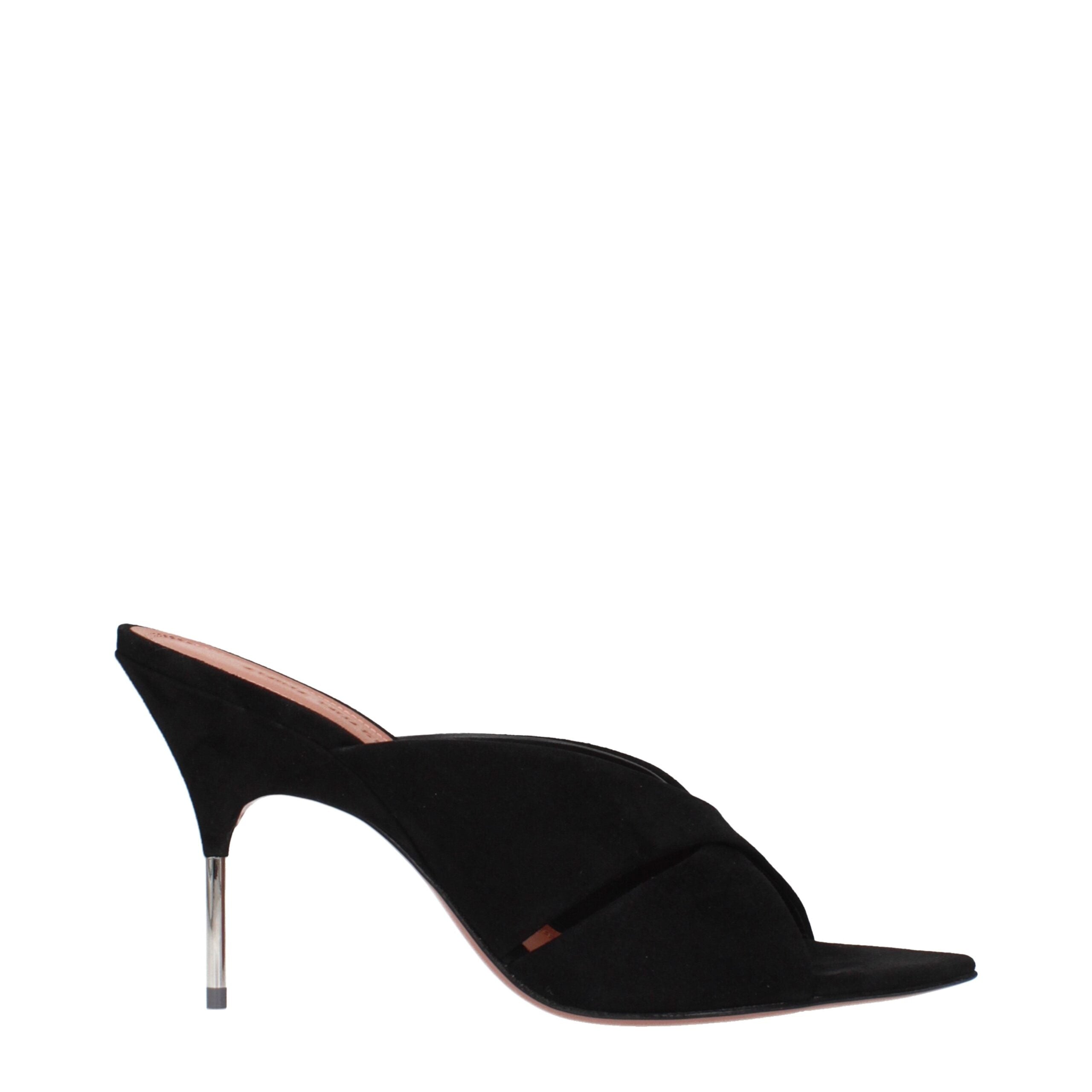 Amina Muaddi Schwarze Leder-Stilettosandalen