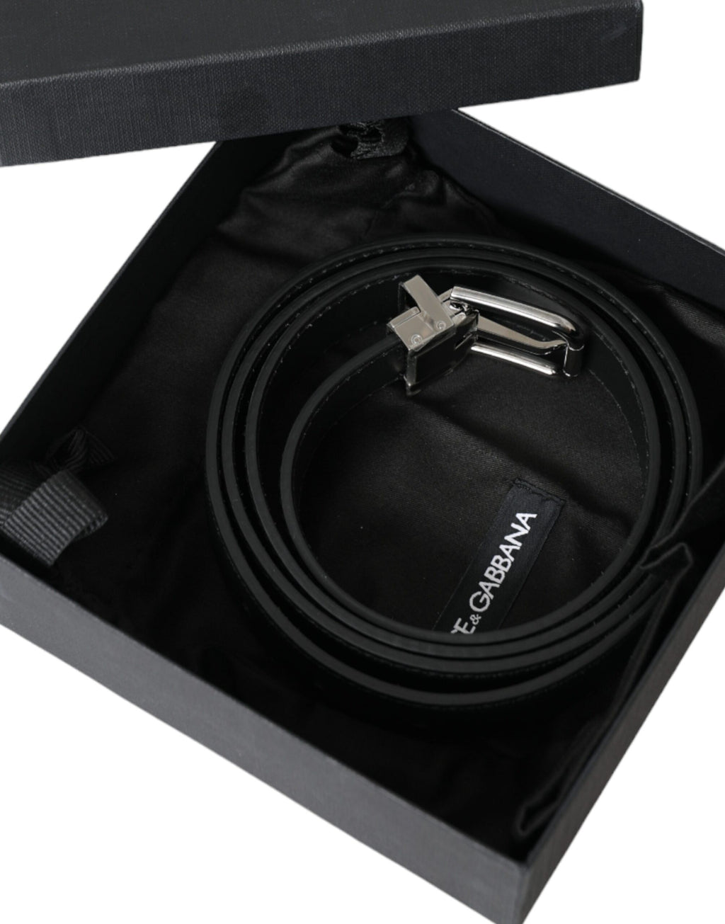 Dolce & Gabbana Schwarzes Leder Silber Metallschnalle Männer Gürtel