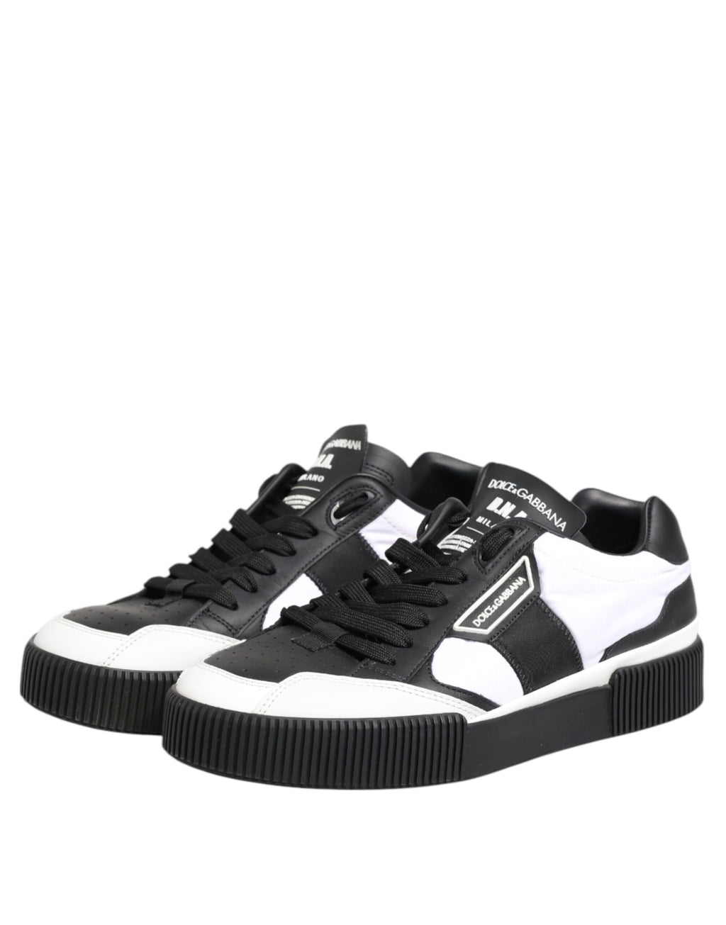 Dolce & Gabbana Schwarz Weiß Leder MIAMI Low Top Sneakers Schuhe