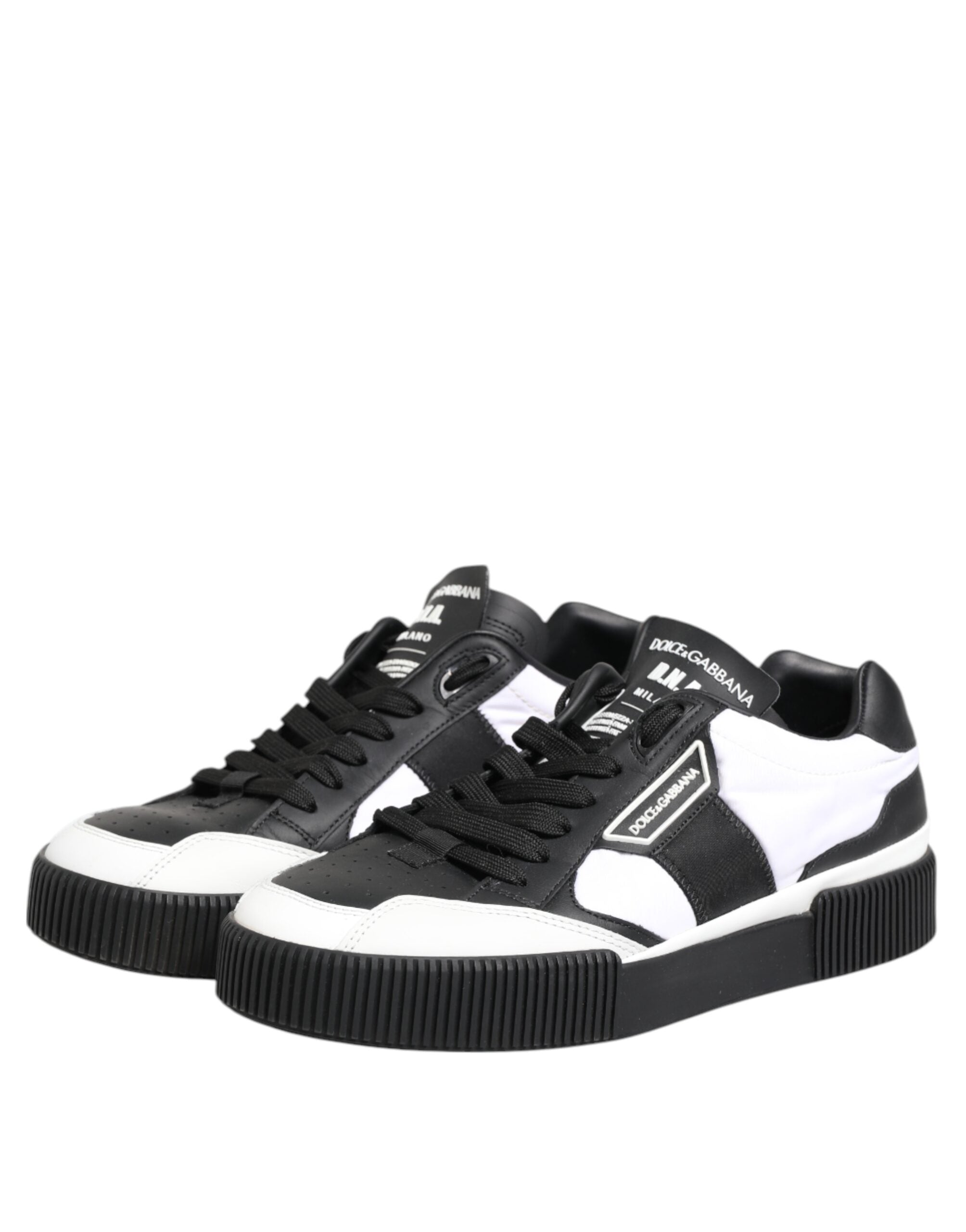 Dolce & Gabbana Schwarz Weiß Leder MIAMI Low Top Sneakers Schuhe