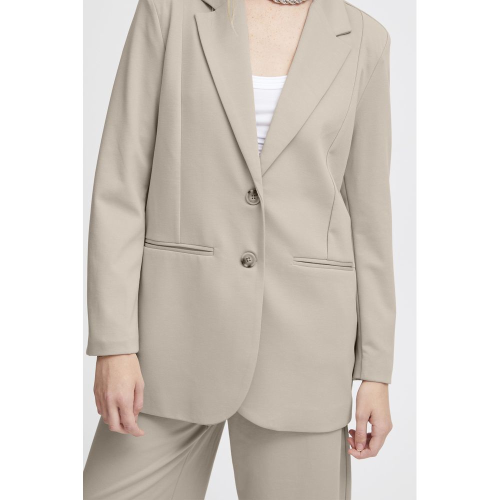 ICHI Beige Blazer aus recyceltem Polyester