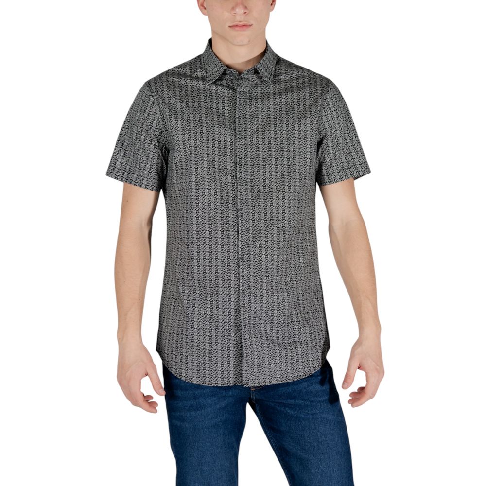Armani Exchange Schwarzes Baumwoll-Kurzarmhemd